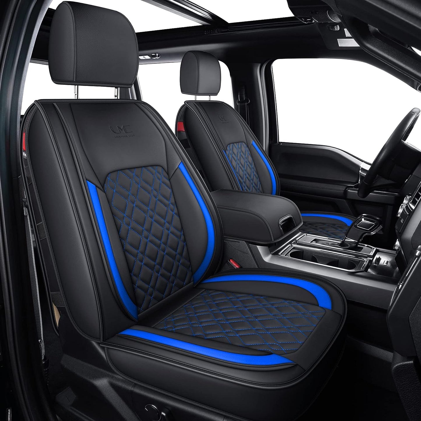 LUCKYMANCLUB F150 Full-Set Seat Covers J03-Q3 with Waterproof Faux Leather, Fit 2015-2024 Ford F150 and 2017-2024 F250 F350 F450