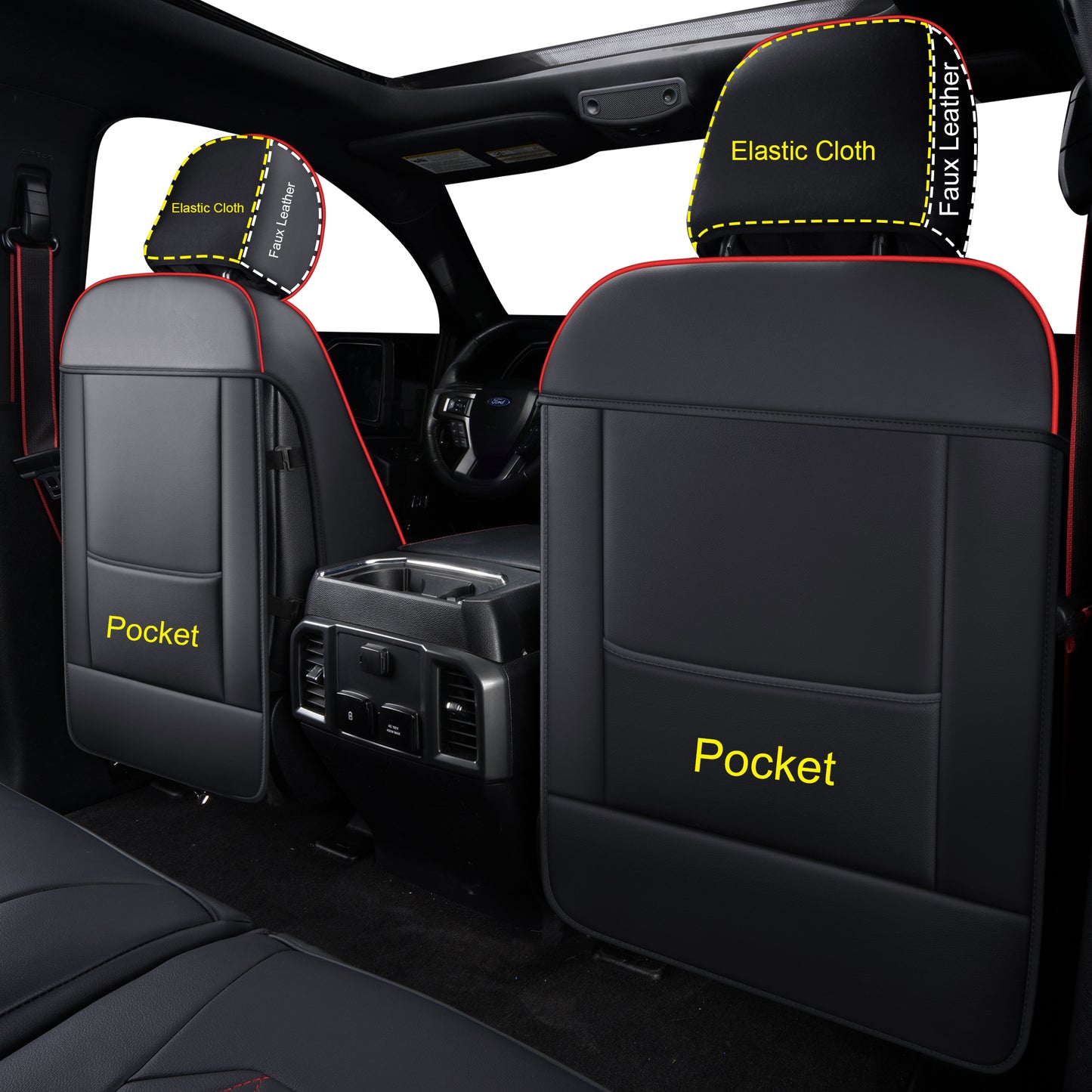 LUCKYMAN CLUB F150 Seat Covers For 2015-2024 F150 CrewCab&2017-2020 F250,F350,F450 CrewCab Waterproof Faux leather