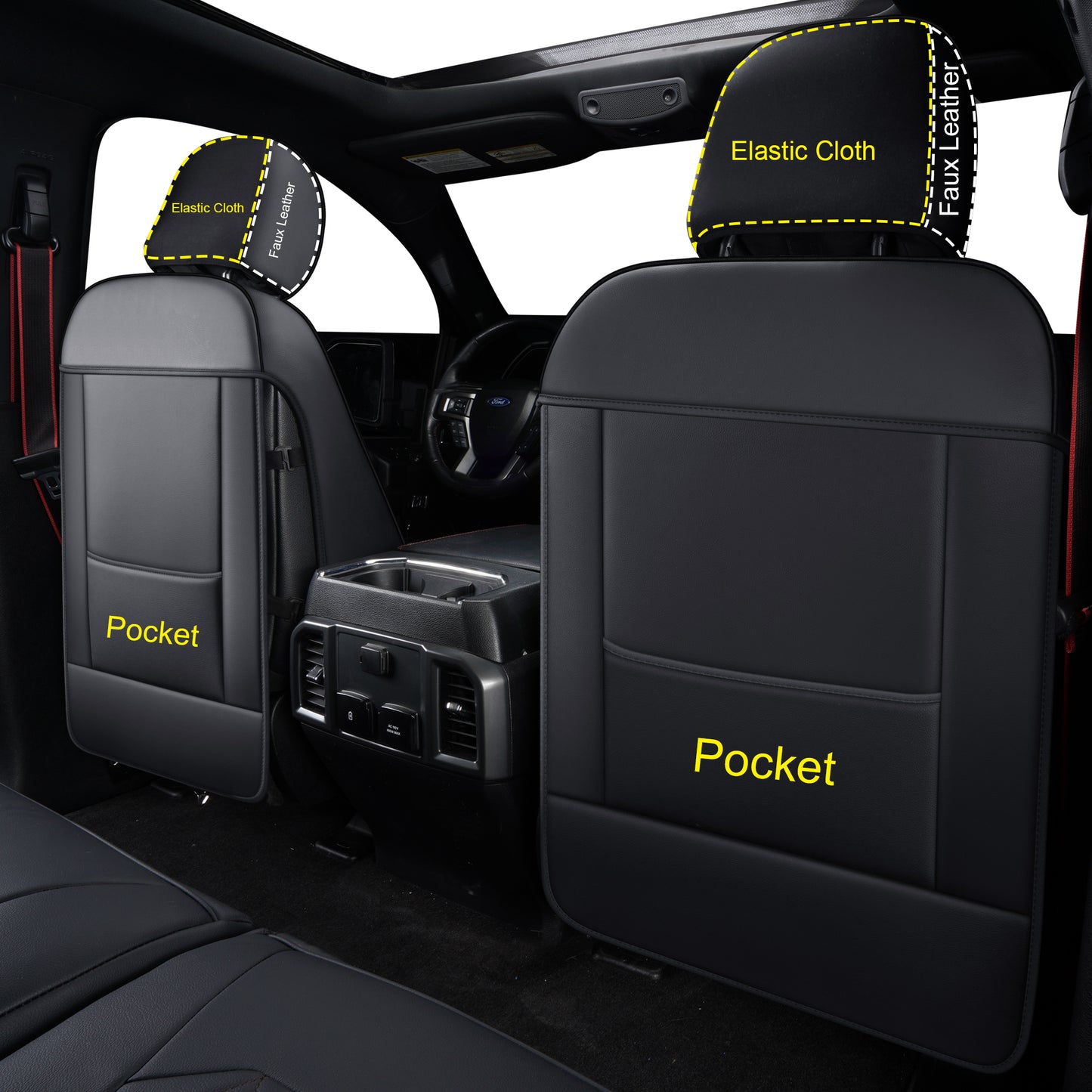 LUCKYMAN CLUB F150 Seat Covers For 2015-2024 F150 CrewCab&2017-2020 F250,F350,F450 CrewCab Waterproof Faux leather
