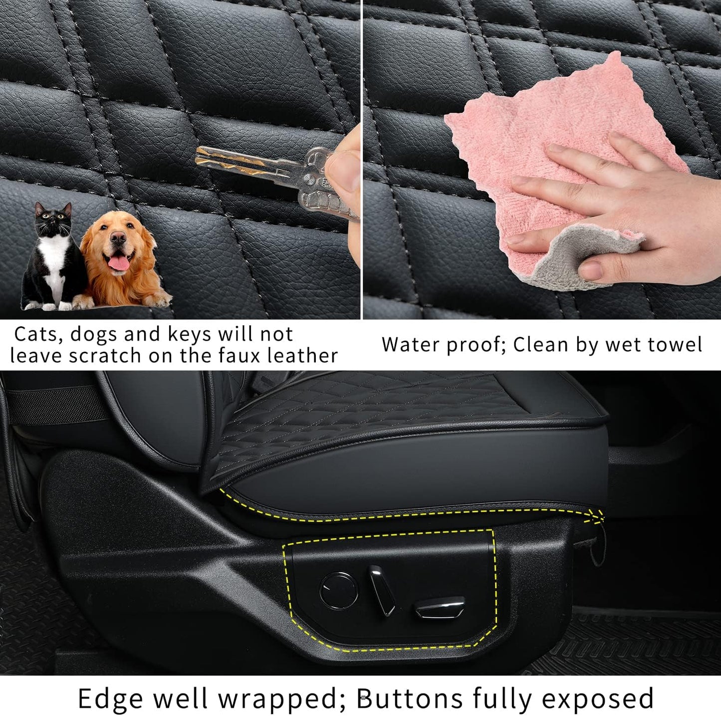 LUCKYMAN CLUB Ford F150 seat covers Fit 2009-2024 F150 SuperCrew and 2017-2024 F250 F350 F450 Crew Cab  With armrest box cushion, all seasons, waterproof leather cushions