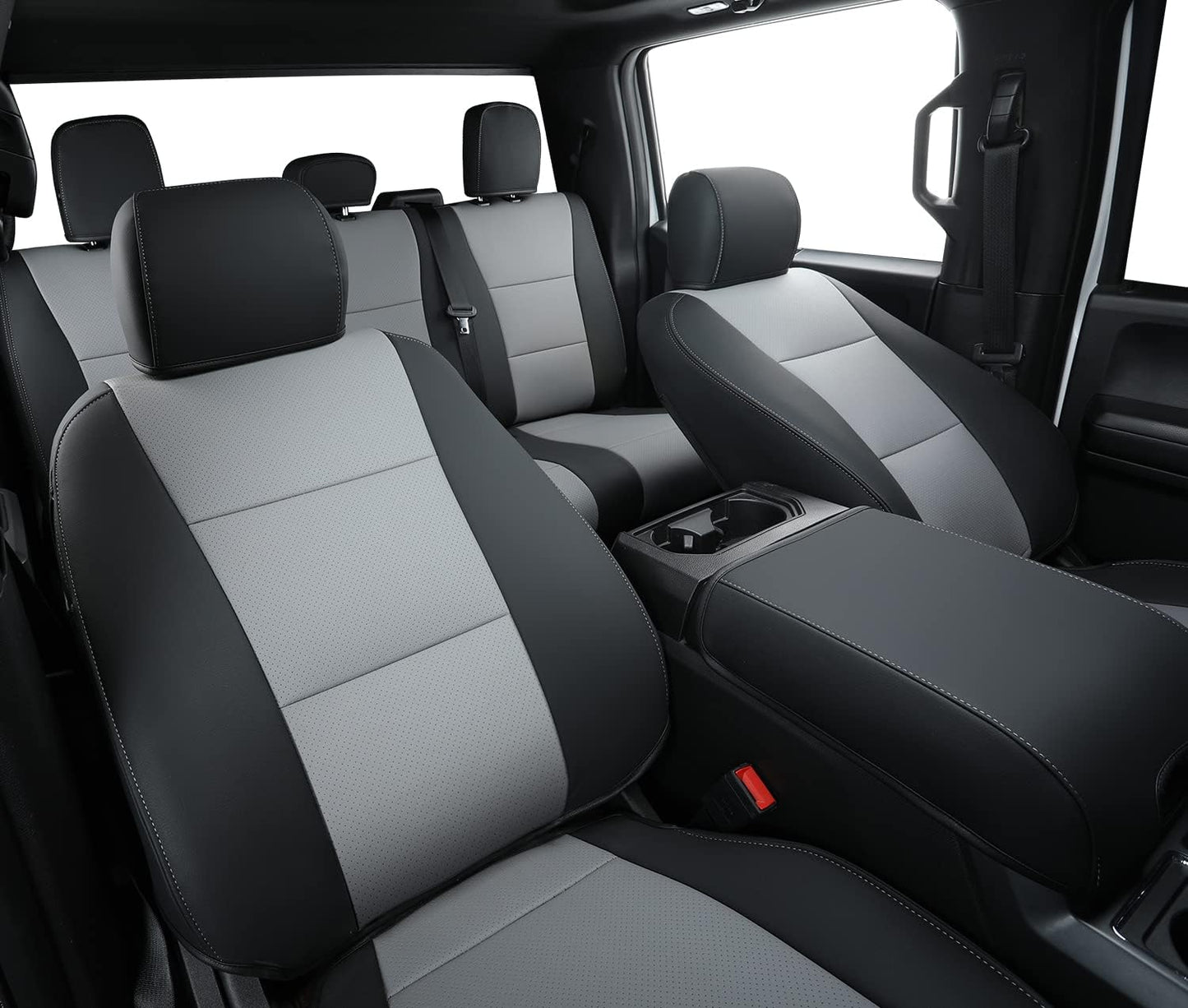 LUCKYMANCLUB F150 Faux Leather Seat Covers, Custom fit 2015-2024 Ford F150 SuperCrew, and 2017-2024 F250 F350 F450 Super Duty Crew Cab