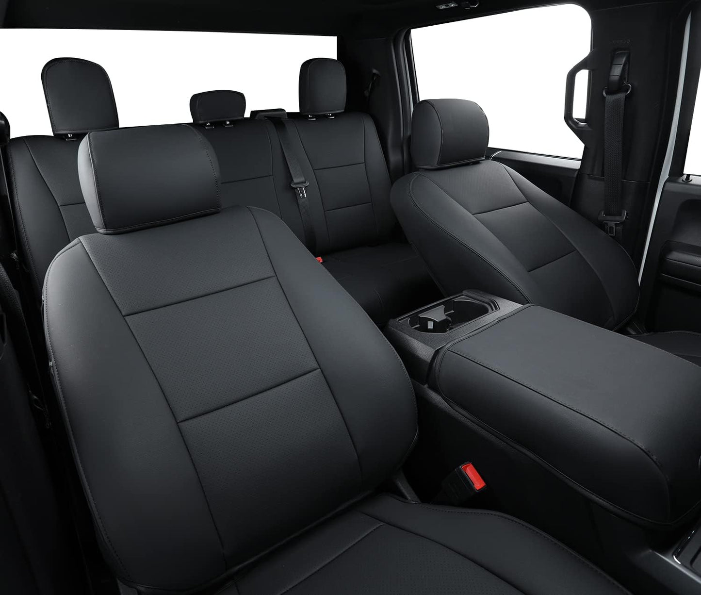 LUCKYMANCLUB F150 Faux Leather Seat Covers, Custom fit 2015-2024 Ford F150 SuperCrew, and 2017-2024 F250 F350 F450 Super Duty Crew Cab