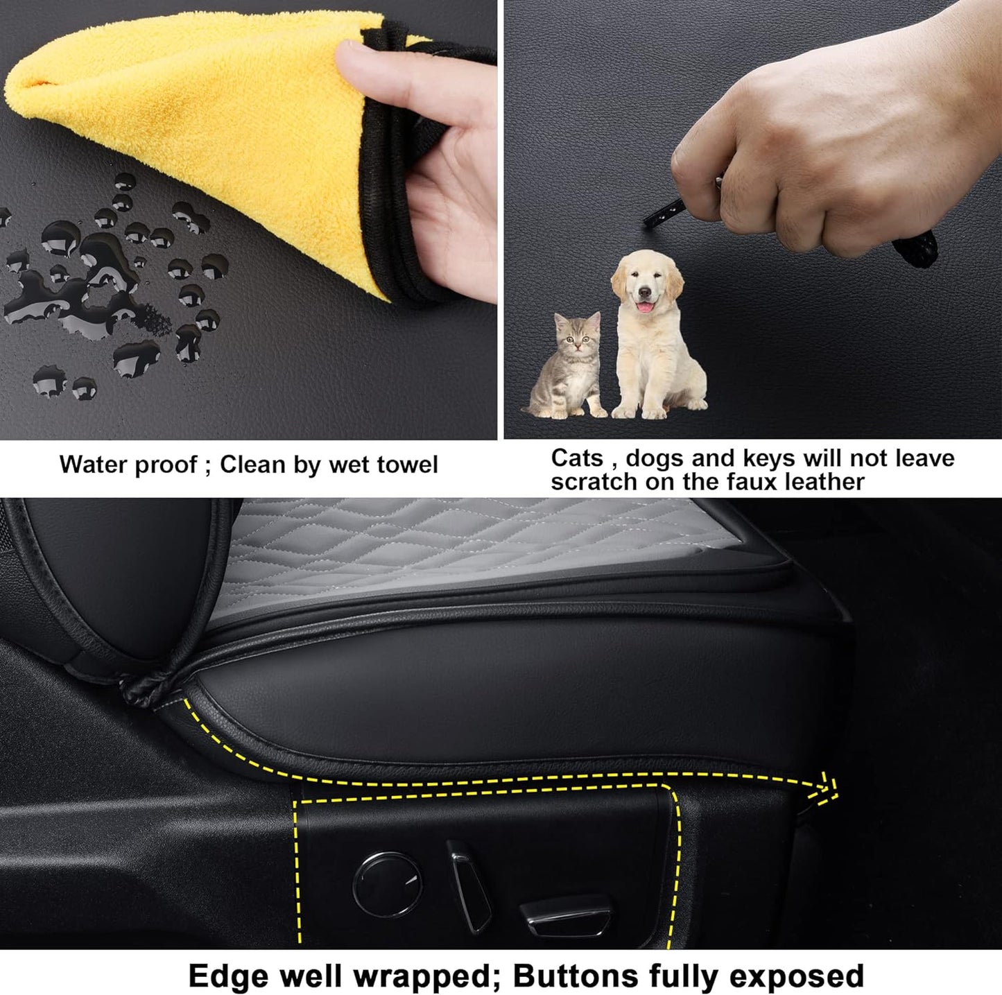 LUCKYMANCLUB F150 Full-Set Seat Covers J03-Q3 with Waterproof Faux Leather, Fit 2015-2024 Ford F150 and 2017-2024 F250 F350 F450