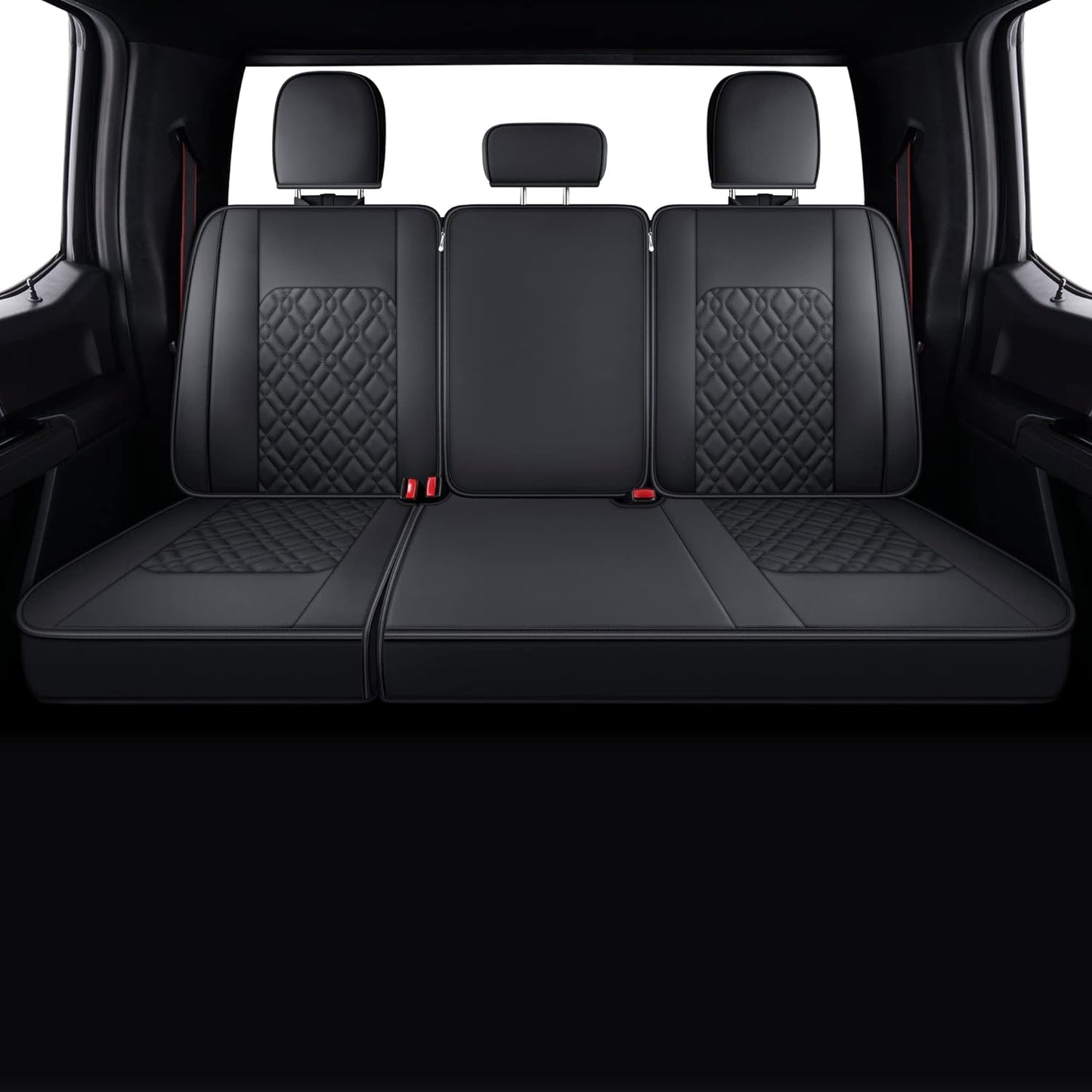 LUCKYMANCLUB F150 Full-Set Seat Covers J03-Q3 with Waterproof Faux Leather, Fit 2015-2024 Ford F150 and 2017-2024 F250 F350 F450