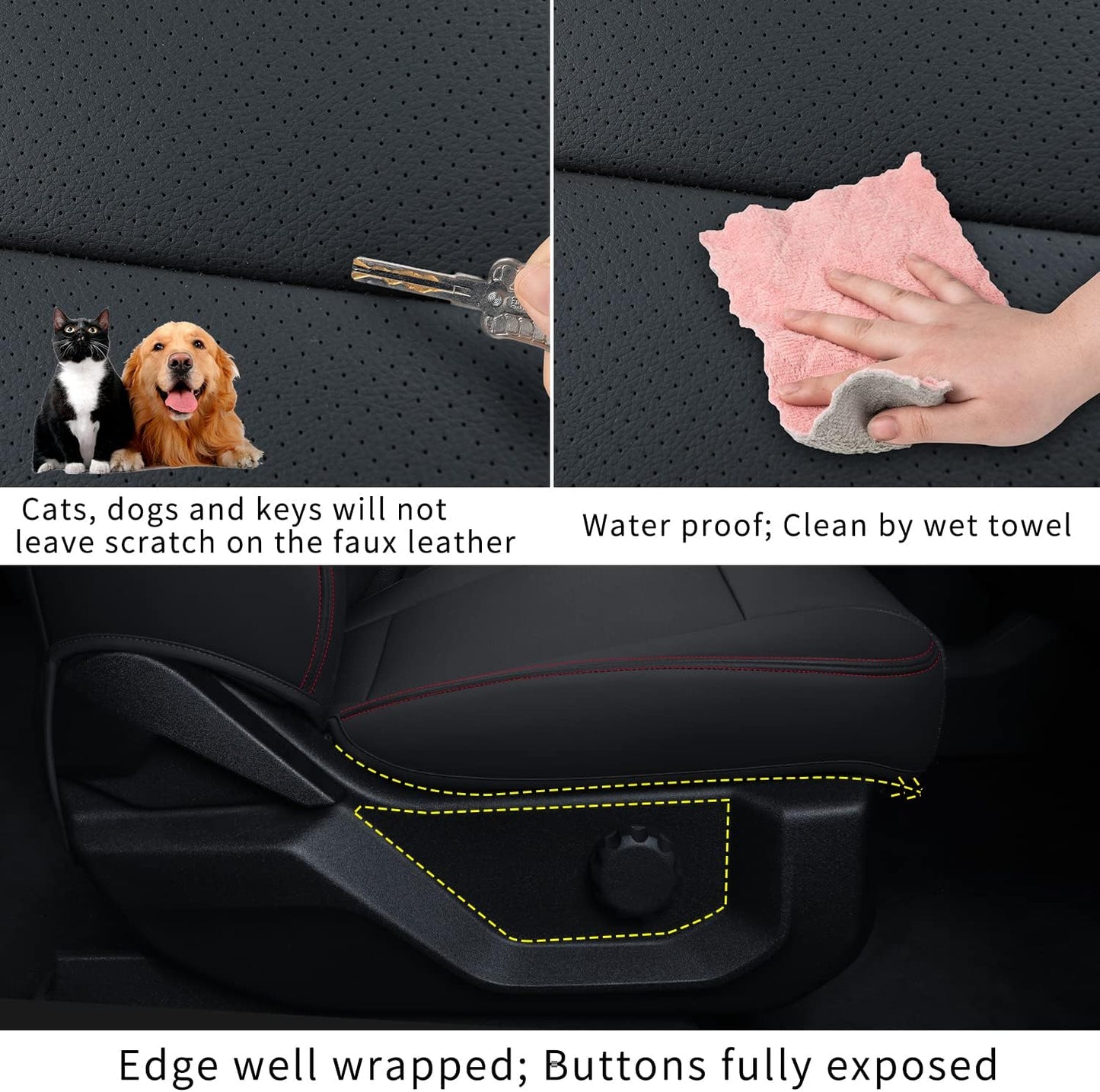 LUCKYMANCLUB F150 Faux Leather Seat Covers, Custom fit 2015-2024 Ford F150 SuperCrew, and 2017-2024 F250 F350 F450 Super Duty Crew Cab