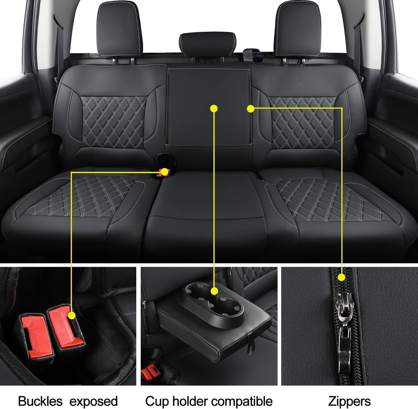 LUCKYMAN CLUB Silverado Seat Covers Full Set with Faux Leather, for 2014-2024 Chevy Silverado GMC Sierra 1500, 2020-2023 Silverado Sierra 2500HD 3500HD Crew Cab