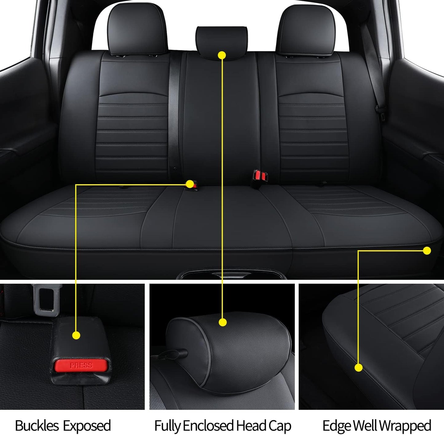LUCKYMAN CLUB Tacoma Seat Covers, Fit for 2005-2023 Tacoma Crew Cab/Double Cab SR SR5 TRD Sport TRD Off-Road PreRunner with Water Proof Faux Leather