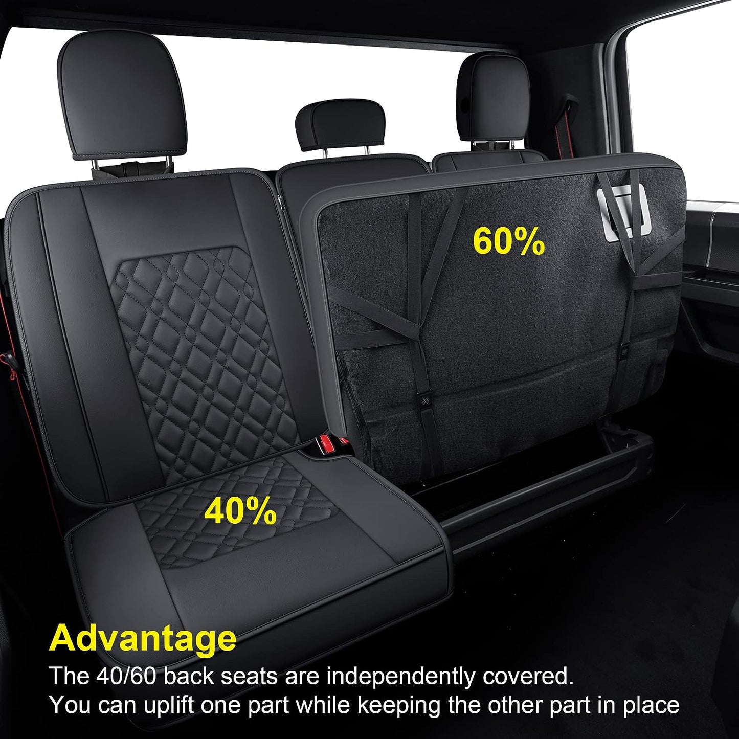LUCKYMANCLUB F150 Full-Set Seat Covers J03-Q3 with Waterproof Faux Leather, Fit 2015-2024 Ford F150 and 2017-2024 F250 F350 F450