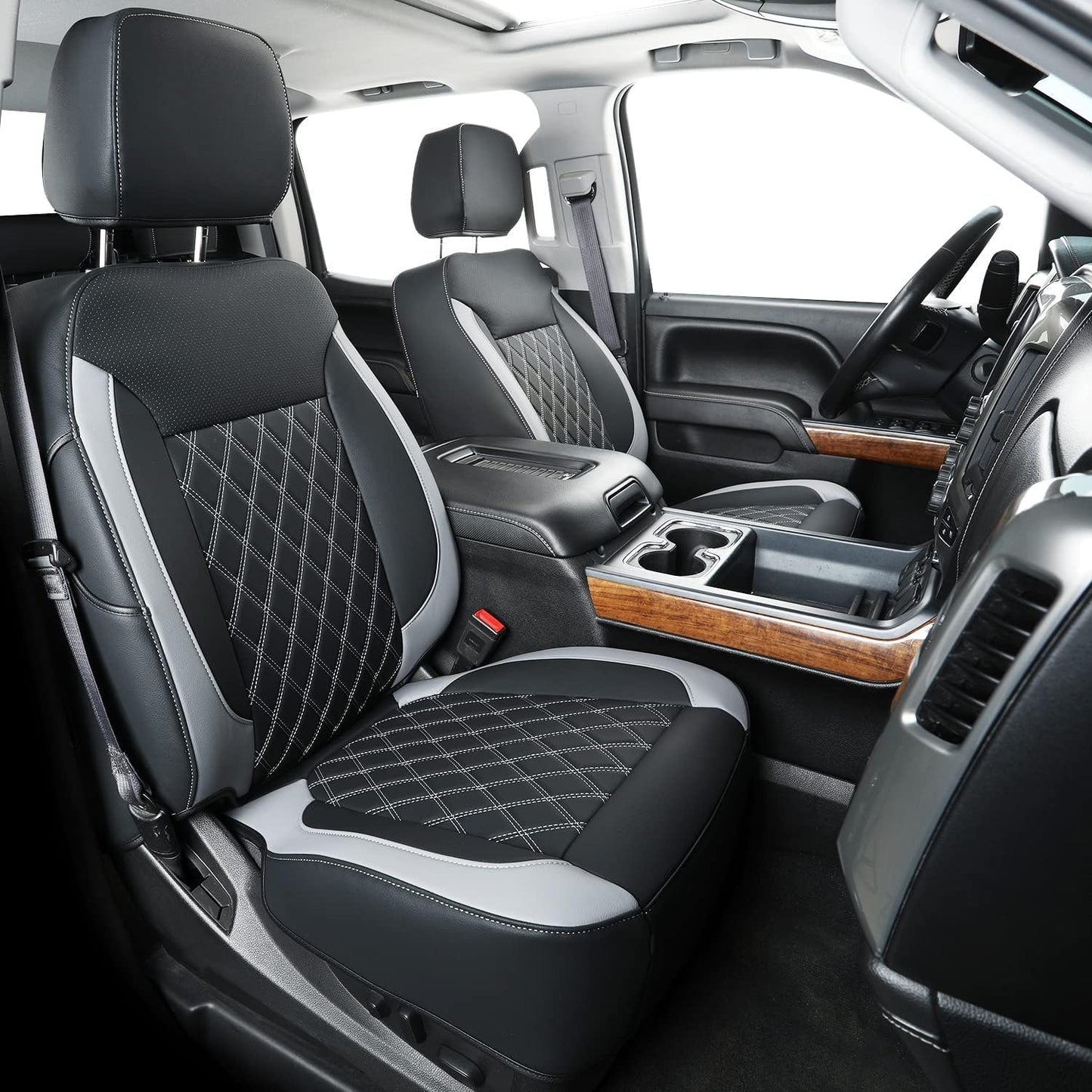 LUCKYMAN CLUB Silverado Seat Covers Full Set with Faux Leather, for 2014-2024 Chevy Silverado GMC Sierra 1500, 2020-2023 Silverado Sierra 2500HD 3500HD Crew Cab