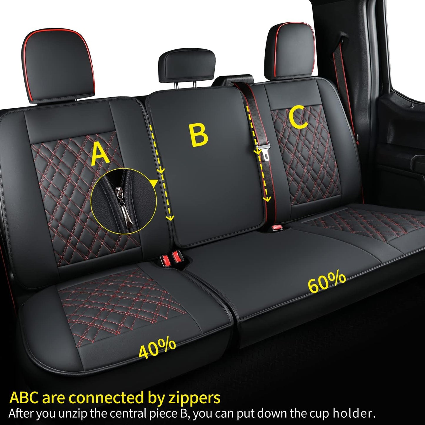 LUCKYMAN CLUB Ford F150 seat covers Fit 2009-2024 F150 SuperCrew and 2017-2024 F250 F350 F450 Crew Cab  With armrest box cushion, all seasons, waterproof leather cushions