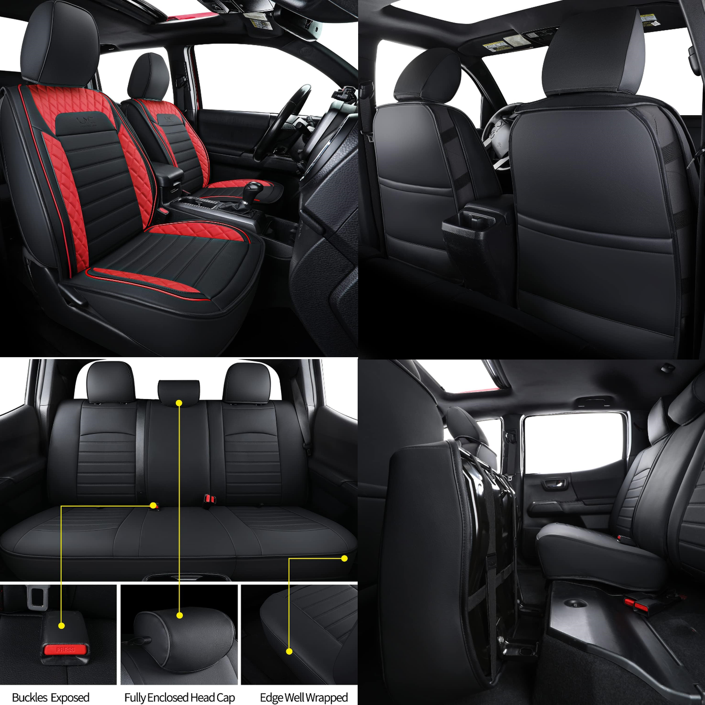 LUCKYMAN CLUB Tacoma Seat Covers, Fit for 2005-2023 Tacoma Crew Cab/Double Cab SR SR5 TRD Sport TRD Off-Road PreRunner with Water Proof Faux Leather