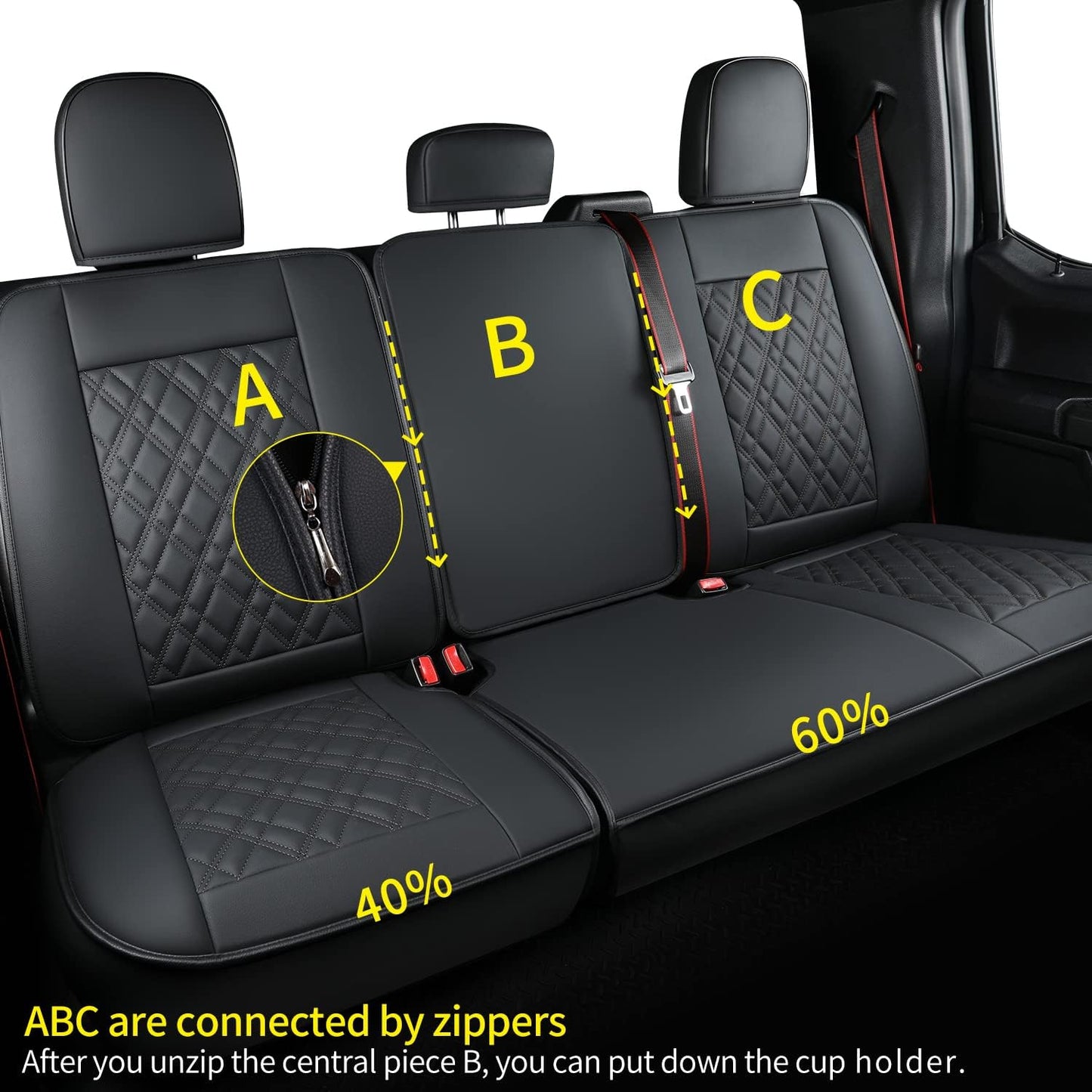 LUCKYMAN CLUB Ford F150 seat covers Fit 2009-2024 F150 SuperCrew and 2017-2024 F250 F350 F450 Crew Cab  With armrest box cushion, all seasons, waterproof leather cushions