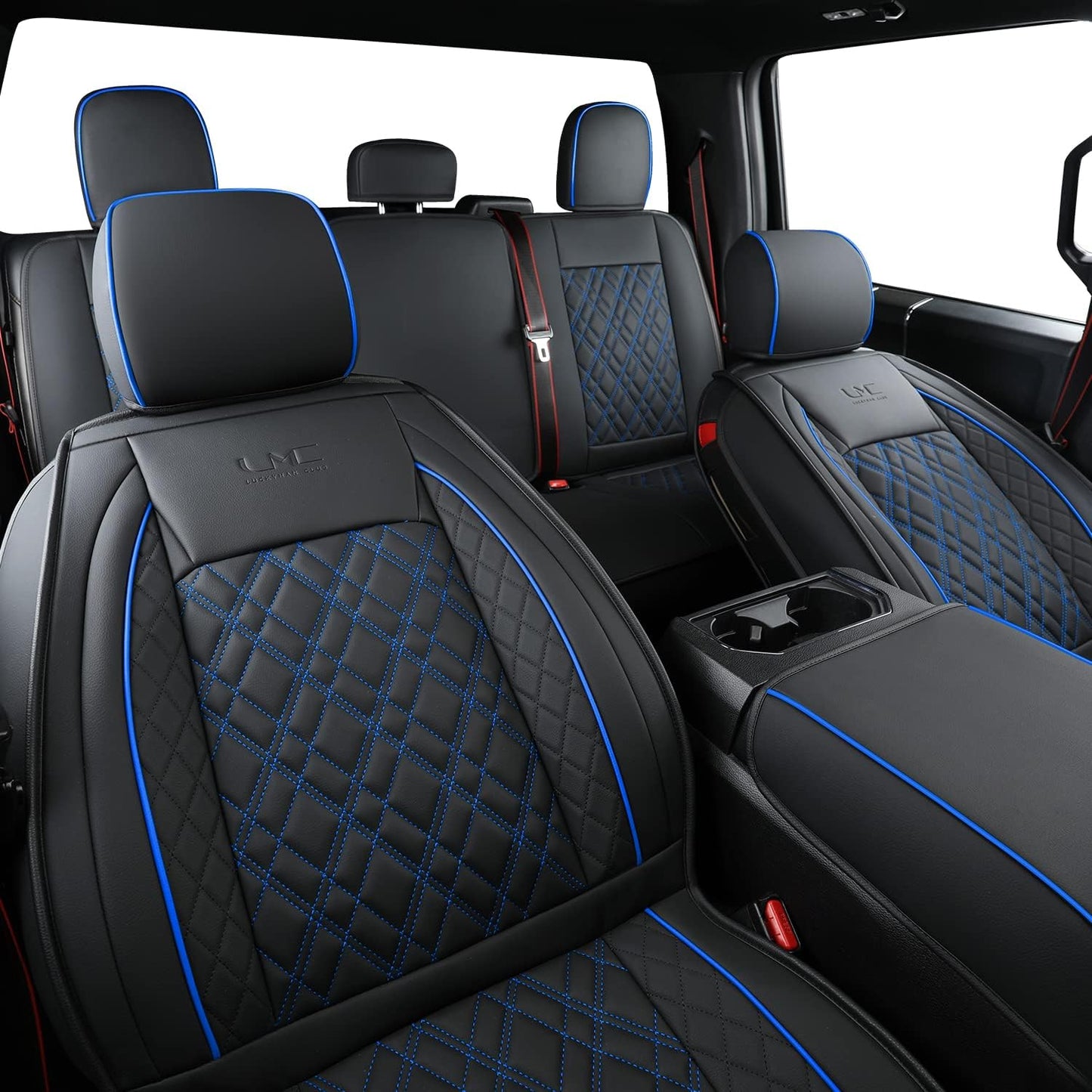 LUCKYMAN CLUB Ford F150 seat covers Fit 2009-2024 F150 SuperCrew and 2017-2024 F250 F350 F450 Crew Cab  With armrest box cushion, all seasons, waterproof leather cushions