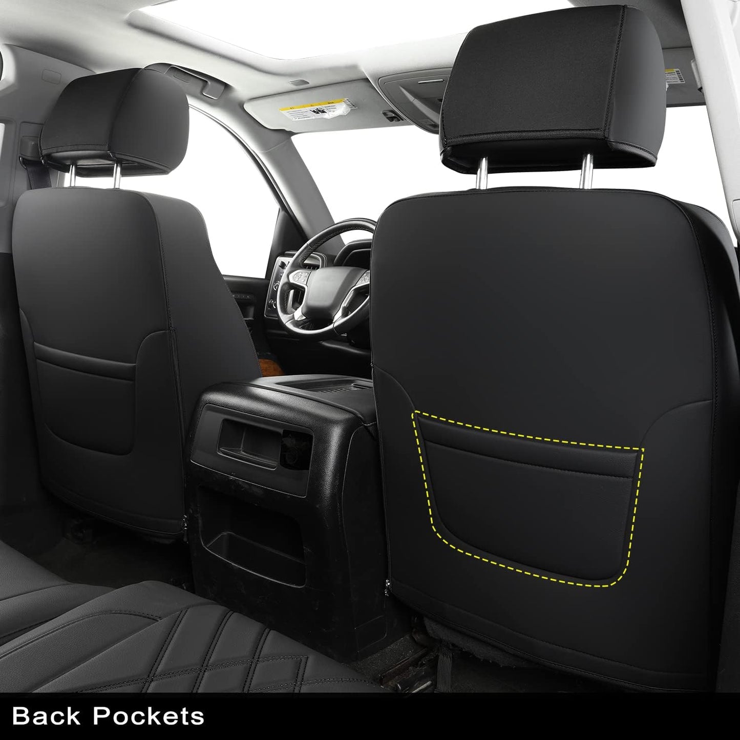 LUCKYMAN CLUB 2007-2024 Silverado seat covers Custom&Sierra 1500 2500 3500HD Trucks leather CustomSeat Covers Cars Pickups Full Set, Fit Trims Like LT,LTZ,RST