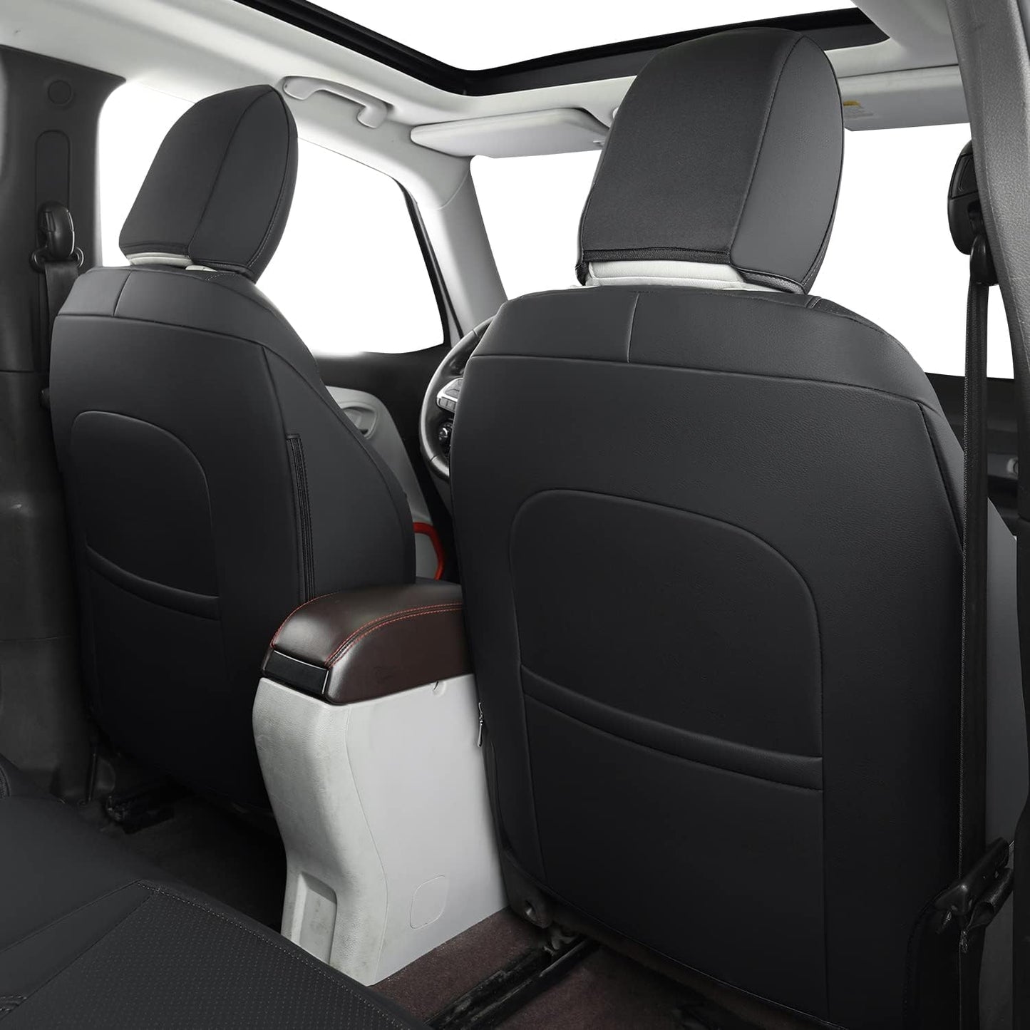 LUCKYMANCLUB Compass Seat Covers, Fit for 2018-2023 Jeep Compass and 2015-2023 Jeep Renegade 4dr SUV with Water Proof Faux Leather
