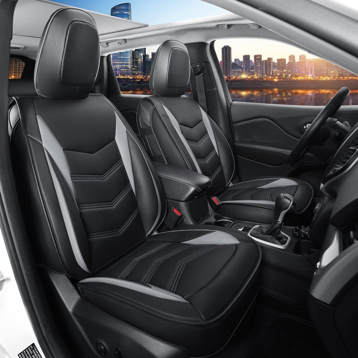 LUCKYMAN CLUB Jeep Cherokee Custom Seat Covers Fit 2014 2015 2016 2017 2018 2019 2020 2021 2022 2023 2024 years Cushions with Waterproof Faux Leather Car Accessories
