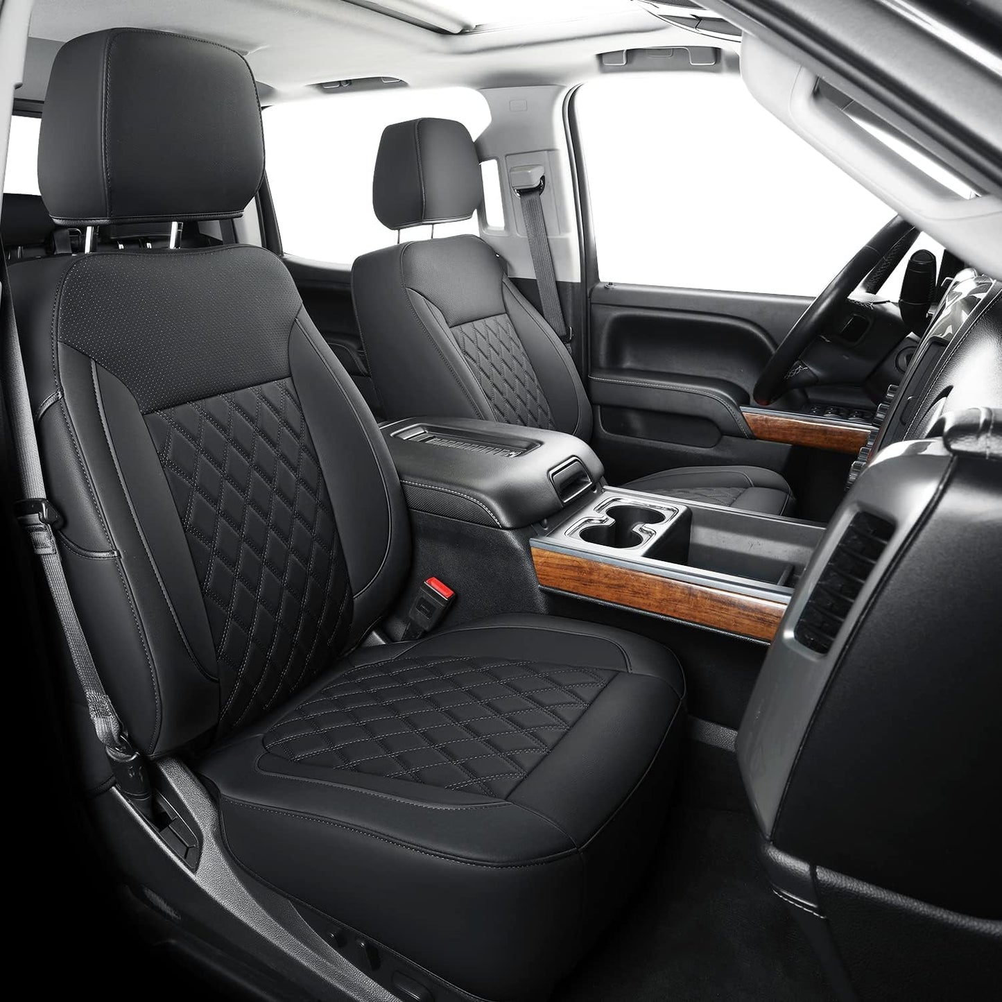 LUCKYMAN CLUB Silverado Seat Covers Full Set with Faux Leather, for 2014-2024 Chevy Silverado GMC Sierra 1500, 2020-2023 Silverado Sierra 2500HD 3500HD Crew Cab