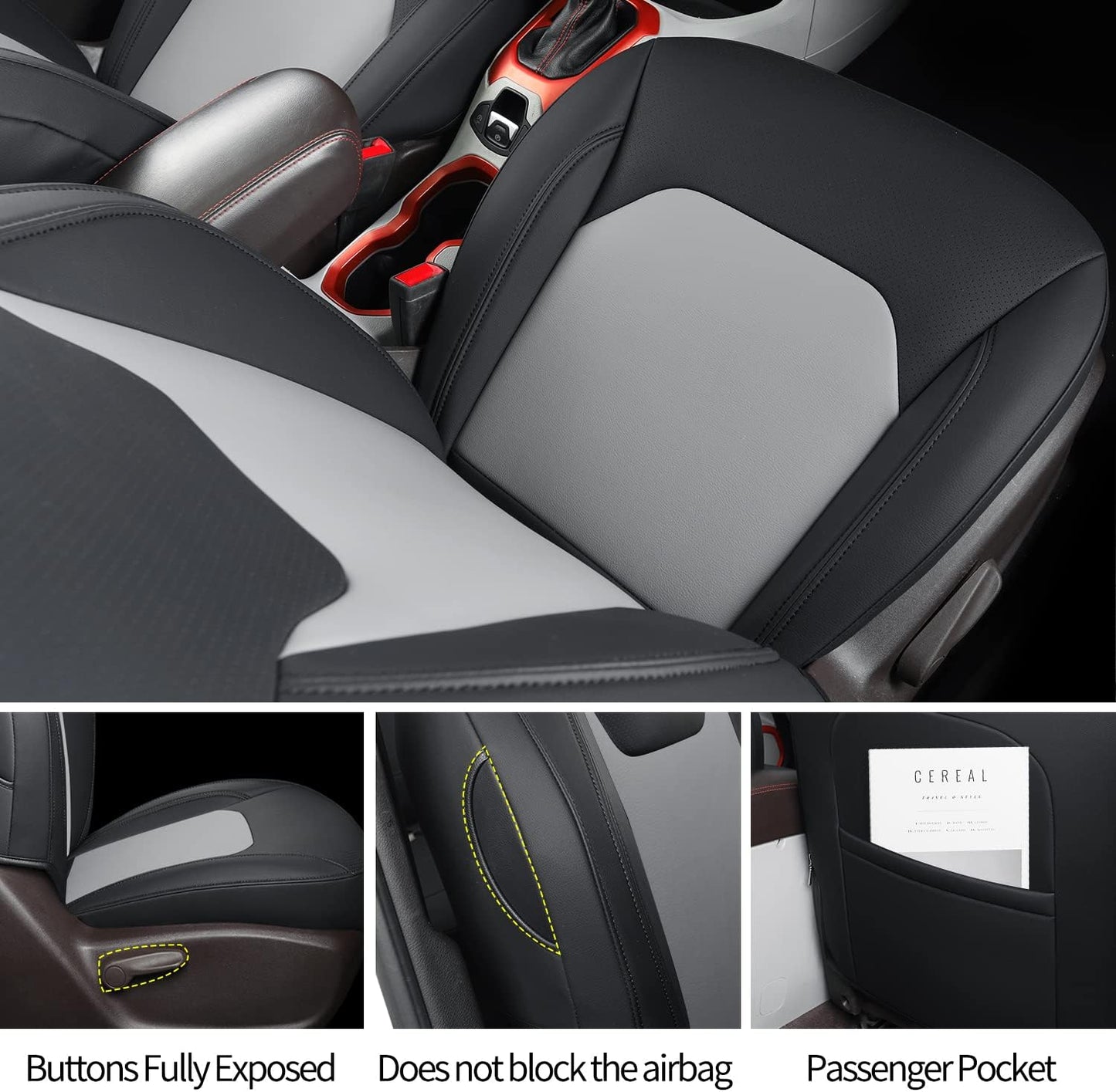 LUCKYMANCLUB Compass Seat Covers, Fit for 2018-2023 Jeep Compass and 2015-2023 Jeep Renegade 4dr SUV with Water Proof Faux Leather