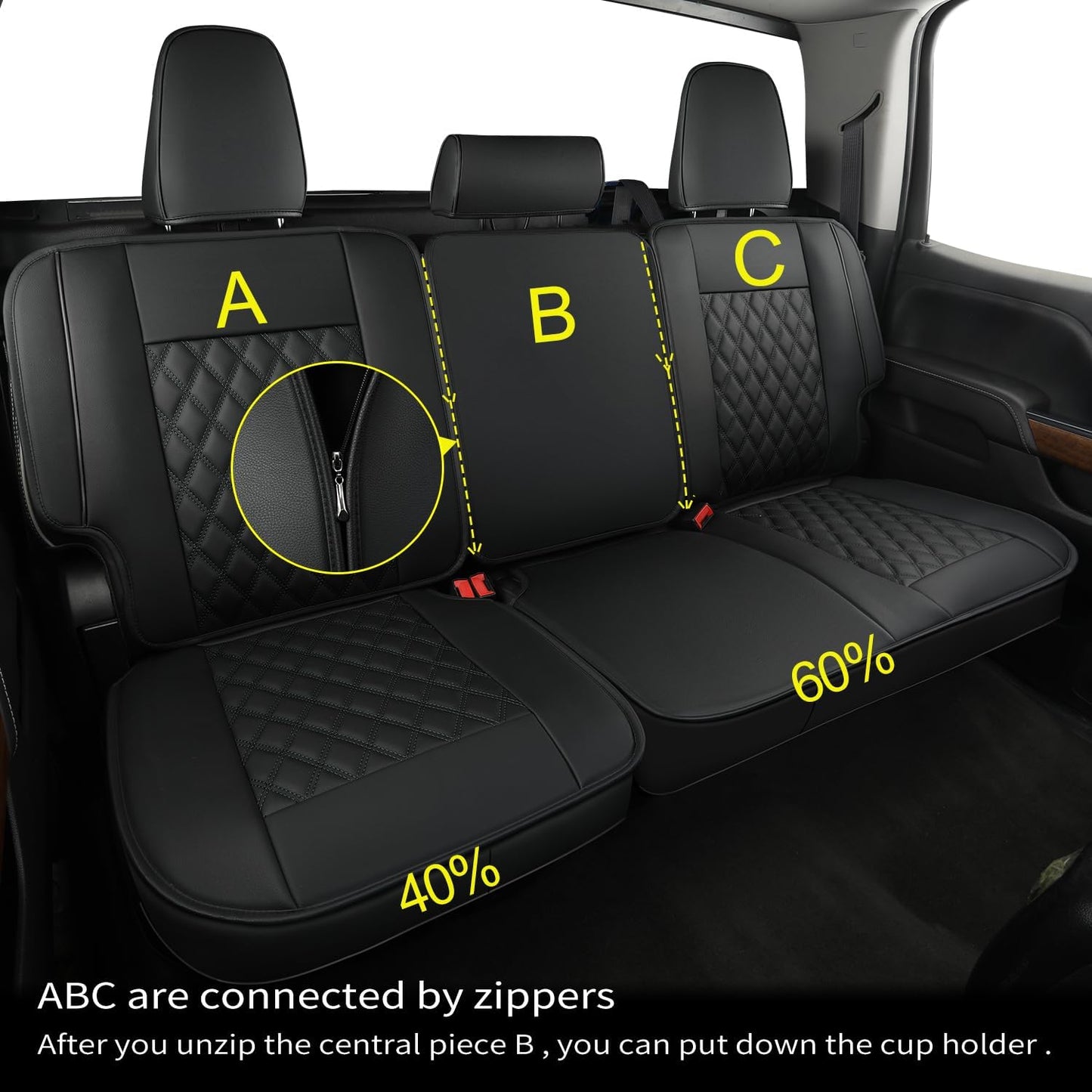 LUCKYMAN CLUB Silverado Faux Leather Seat Covers, Fit for 2014-2024 Chevy Silverado GMC Sierra 1500 and 2020-2024 2500HD 3500HD Crew Cab