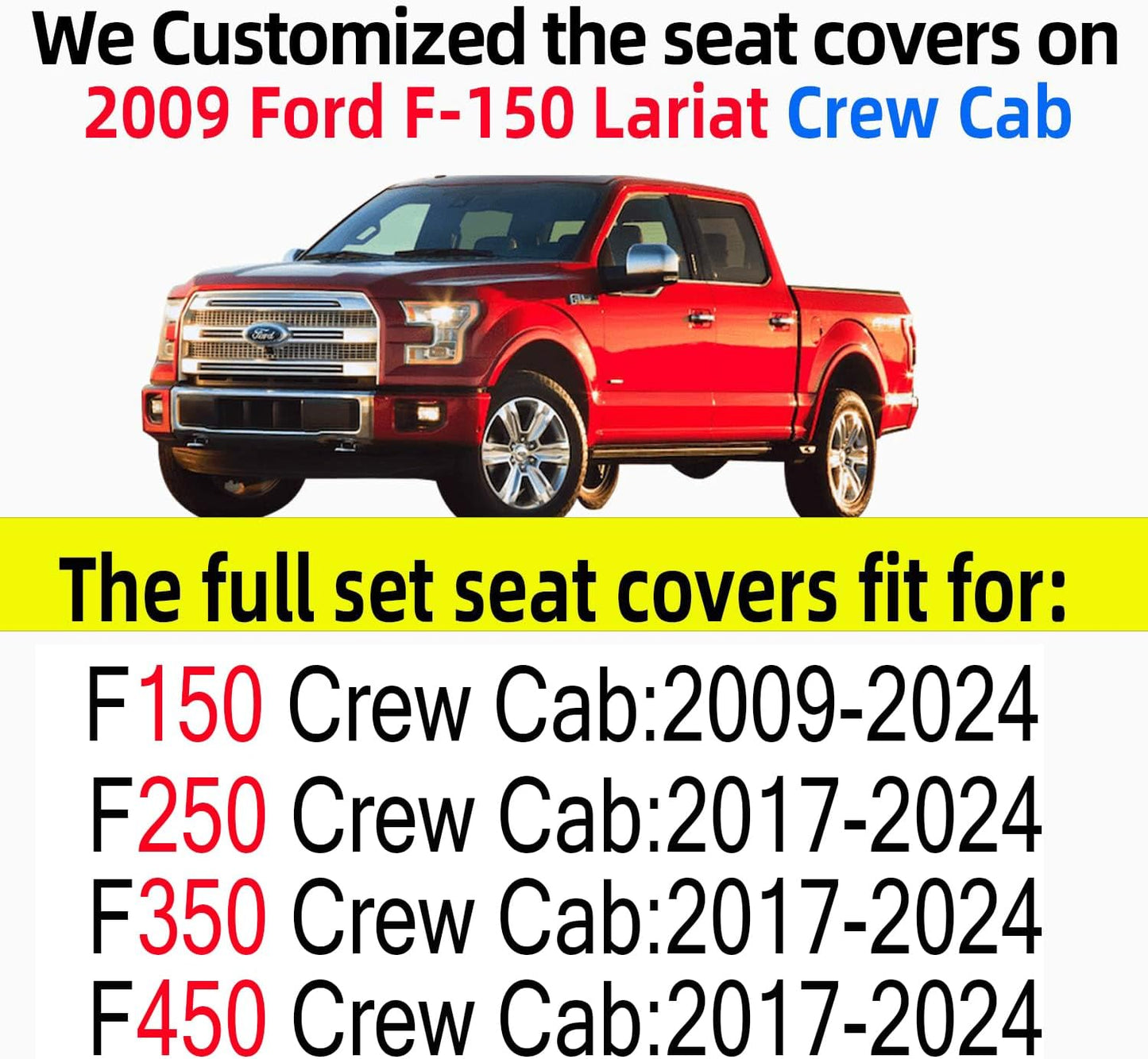 LUCKYMAN CLUB Car Seat Covers Full Set with Waterproof Leather, Automotive Vehicle Cushion Cover for Cars SUV Pick-up Truck Fit for 2009 to 2024 Ford F150 Carhartt and 2017 to 2024 F250 F350 F450