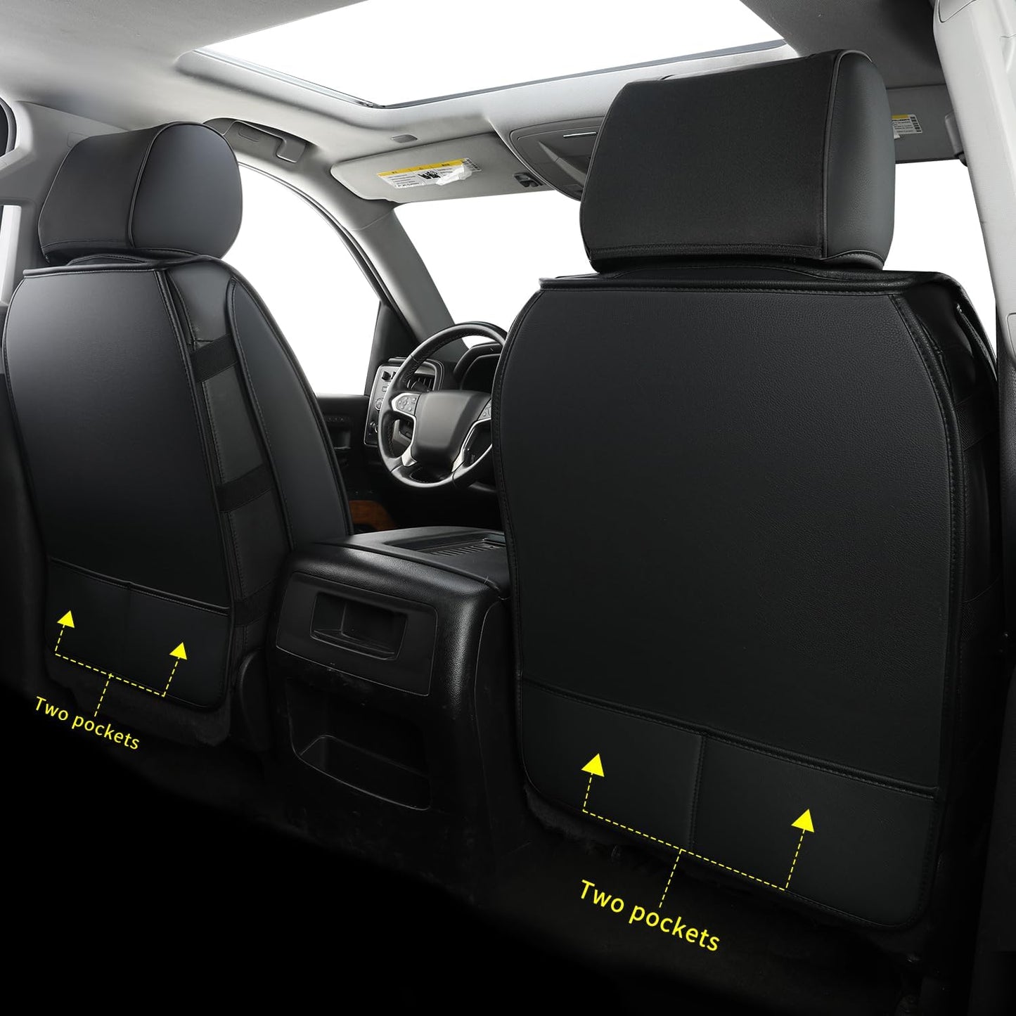 LUCKYMAN CLUB Silverado Faux Leather Seat Covers, Fit for 2014-2024 Chevy Silverado GMC Sierra 1500 and 2020-2024 2500HD 3500HD Crew Cab