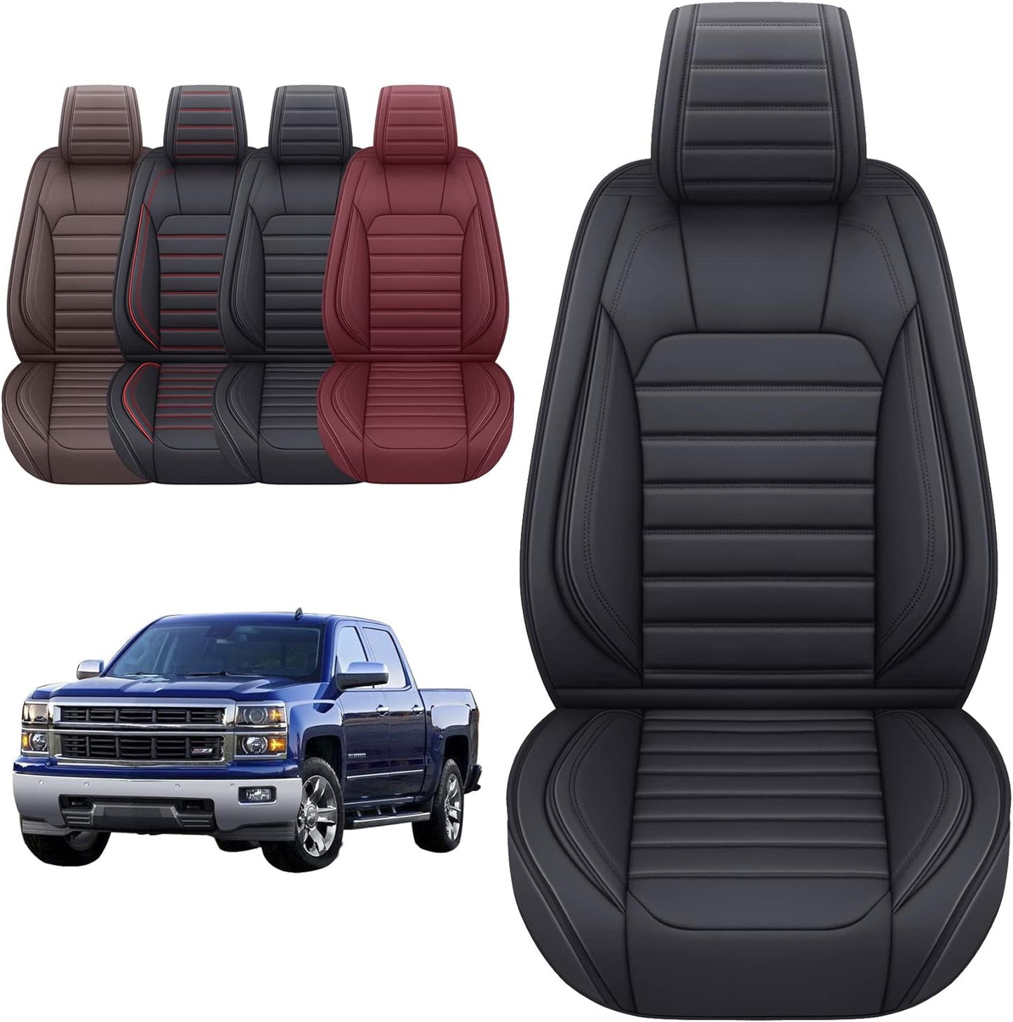 LUCKYMAN CLUB Chevy Chevrolet Silverado GMC Sierra Car Seat Covers Fit 2007-2023 2024 1500/2500/3500HD Truck Waterproof Leather Crew Double Extended Cab Cushion Covers