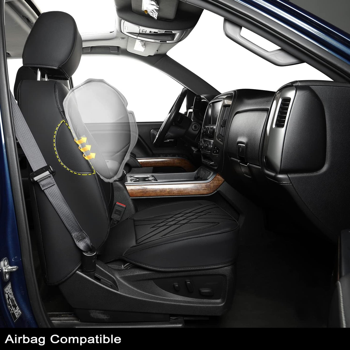 LUCKYMAN CLUB 2007-2024 Silverado seat covers Custom&Sierra 1500 2500 3500HD Trucks leather CustomSeat Covers Cars Pickups Full Set, Fit Trims Like LT,LTZ,RST