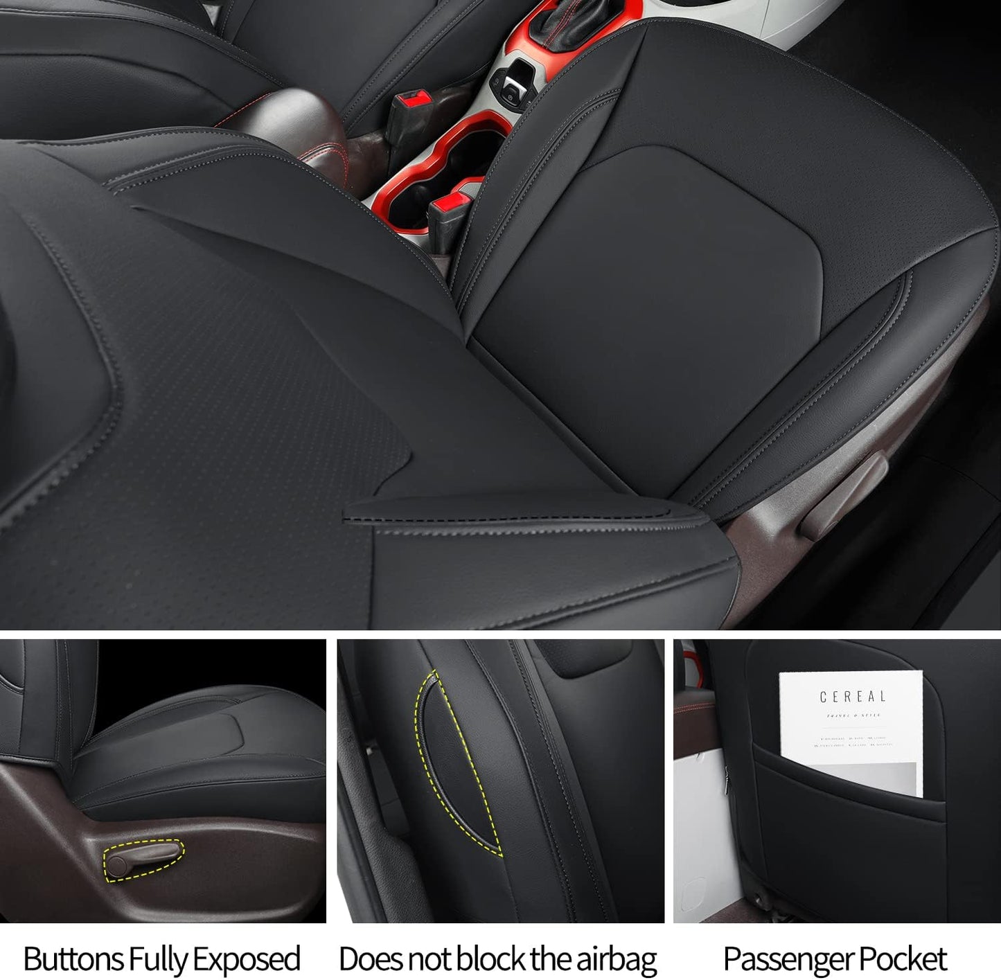 LUCKYMANCLUB Compass Seat Covers, Fit for 2018-2023 Jeep Compass and 2015-2023 Jeep Renegade 4dr SUV with Water Proof Faux Leather