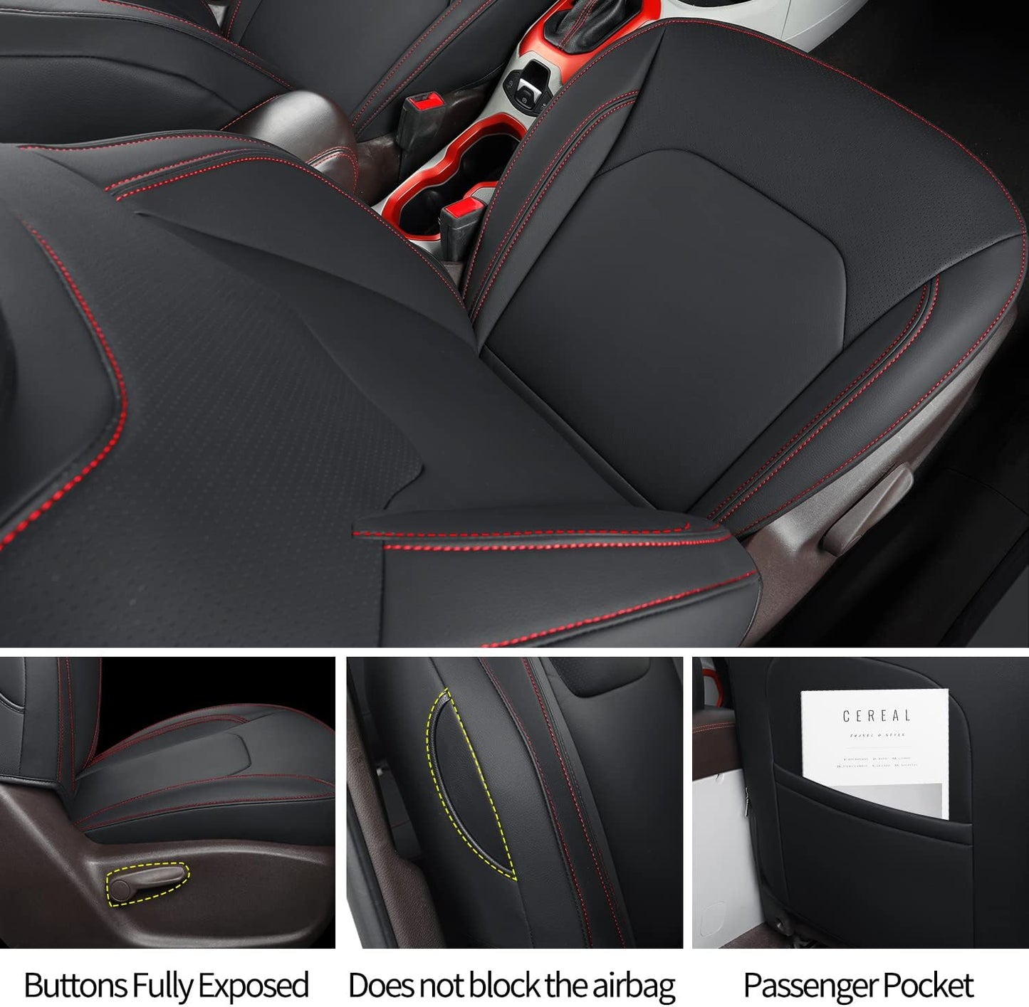 LUCKYMANCLUB Compass Seat Covers, Fit for 2018-2023 Jeep Compass and 2015-2023 Jeep Renegade 4dr SUV with Water Proof Faux Leather