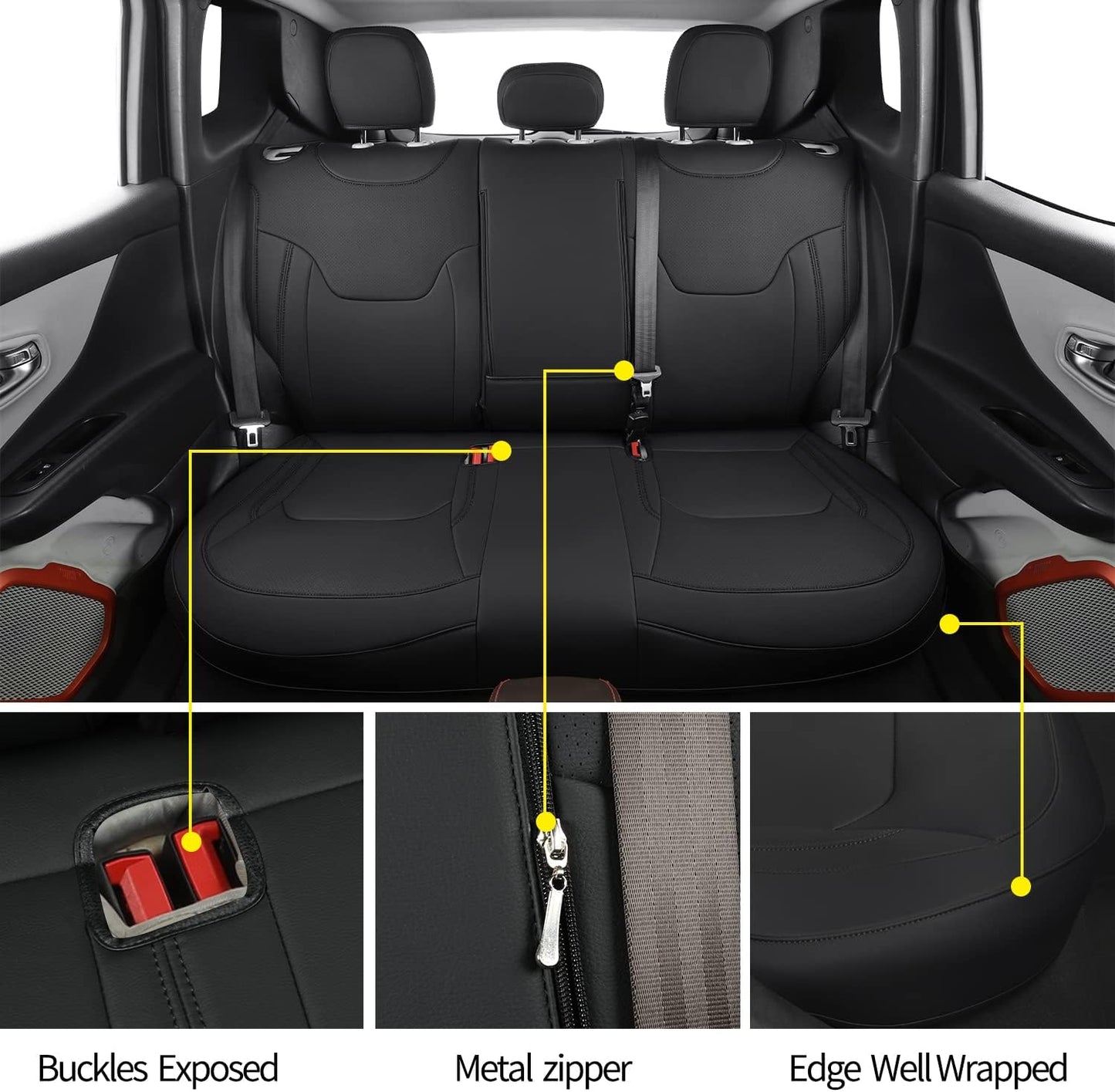 LUCKYMANCLUB Compass Seat Covers, Fit for 2018-2023 Jeep Compass and 2015-2023 Jeep Renegade 4dr SUV with Water Proof Faux Leather