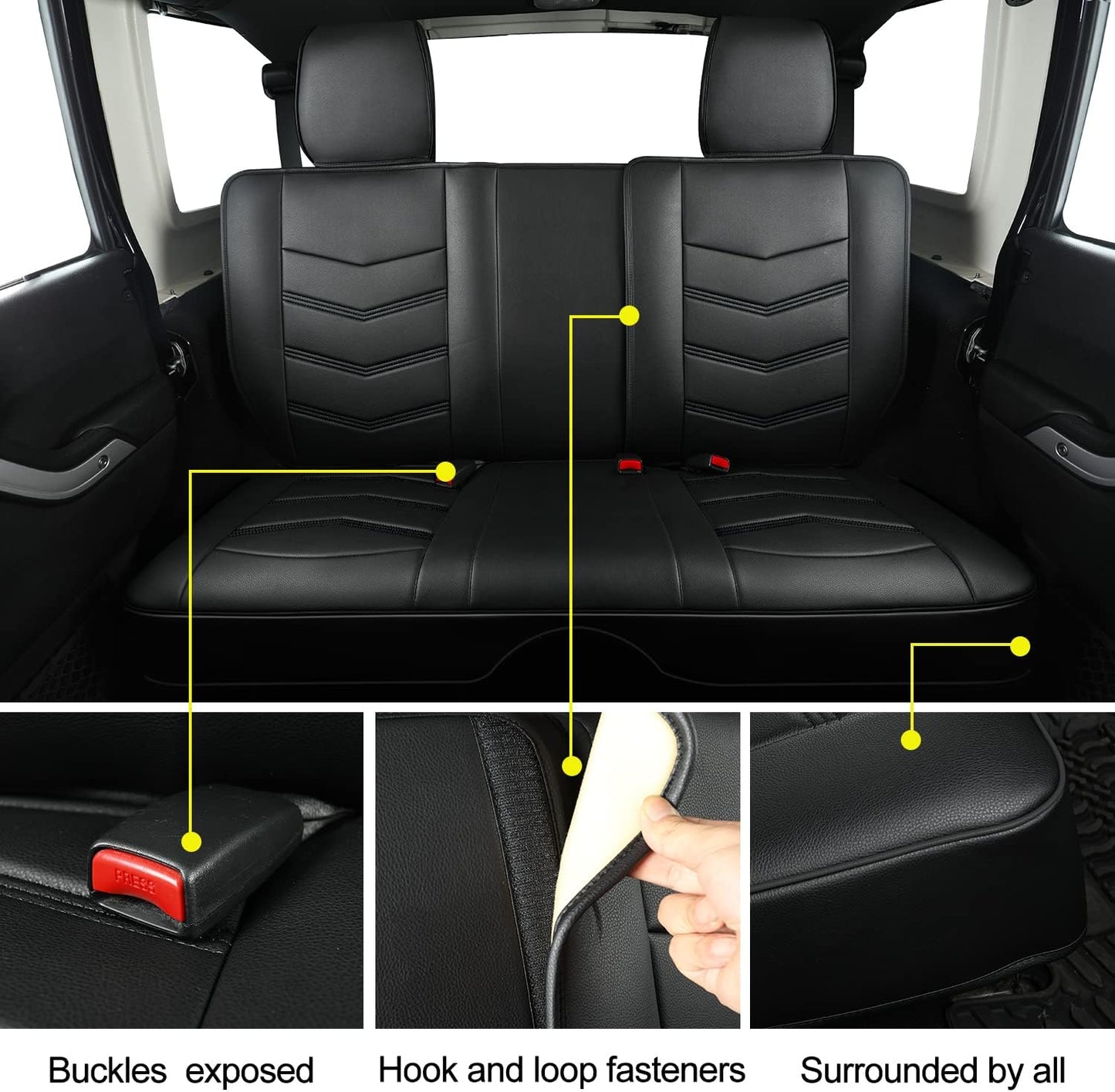 LUCKYMAN CLUB Wrangler Custom Pickup Car Truck Seat Covers Full Set, Fit 2013-2024 Wrangler 4-Door JL Sahara Rubicon, Waterproof Faux Leather