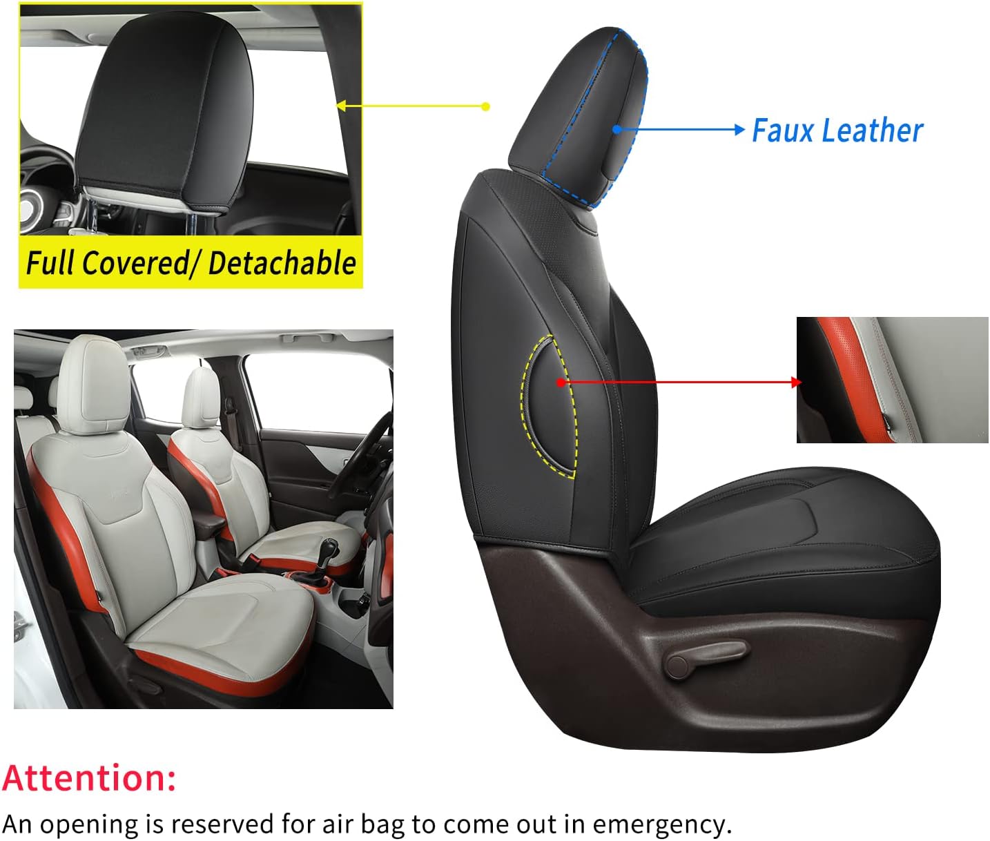 LUCKYMANCLUB Compass Seat Covers, Fit for 2018-2023 Jeep Compass and 2015-2023 Jeep Renegade 4dr SUV with Water Proof Faux Leather