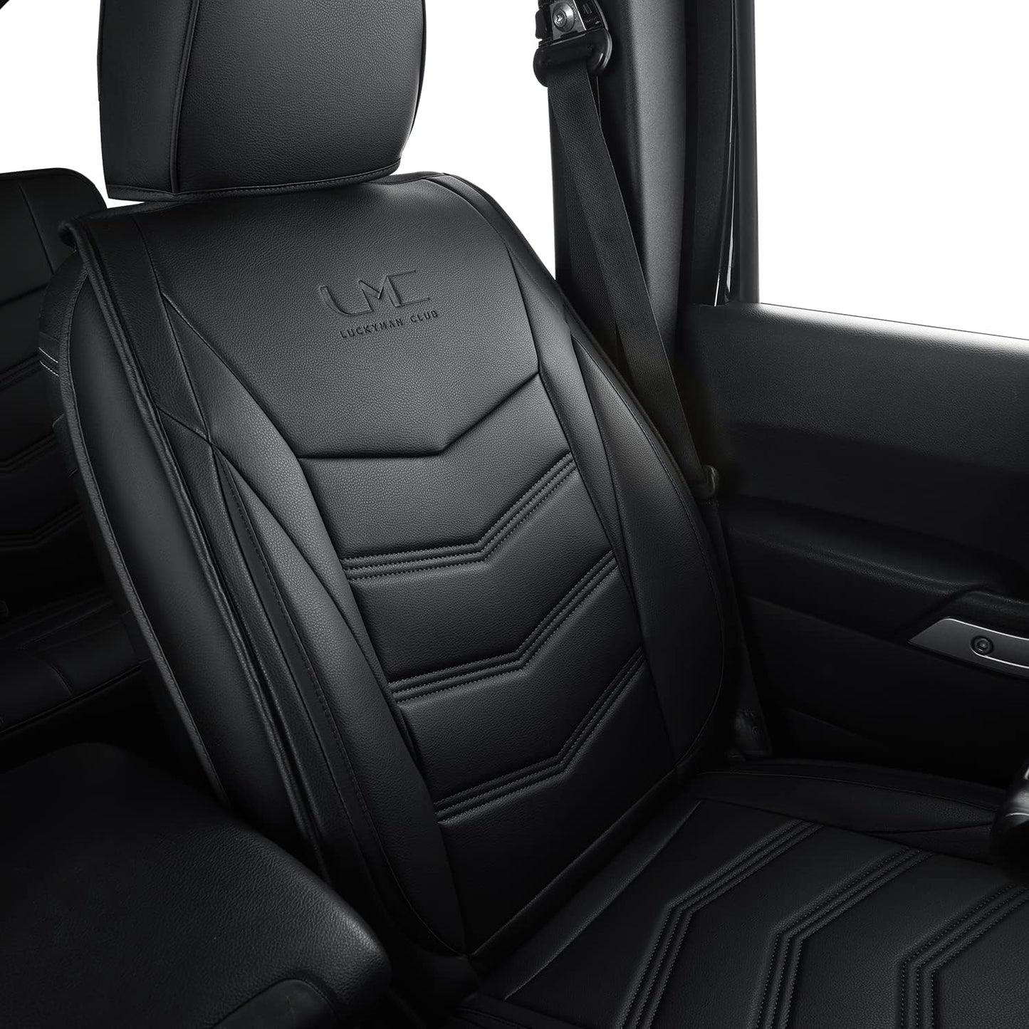 LUCKYMAN CLUB Wrangler Custom Pickup Car Truck Seat Covers Full Set, Fit 2013-2024 Wrangler 4-Door JL Sahara Rubicon, Waterproof Faux Leather