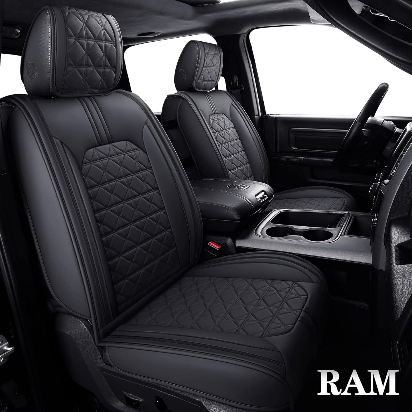 LUCKYMAN CLUB Dodge RAM Seat Covers Fit for 2009-2023 2024 1500HD 2010-2024 2500/3500HD Limited Laramie Big Horn Tradesman Crew Double Cab Quad Cab Truck Waterproof Leather