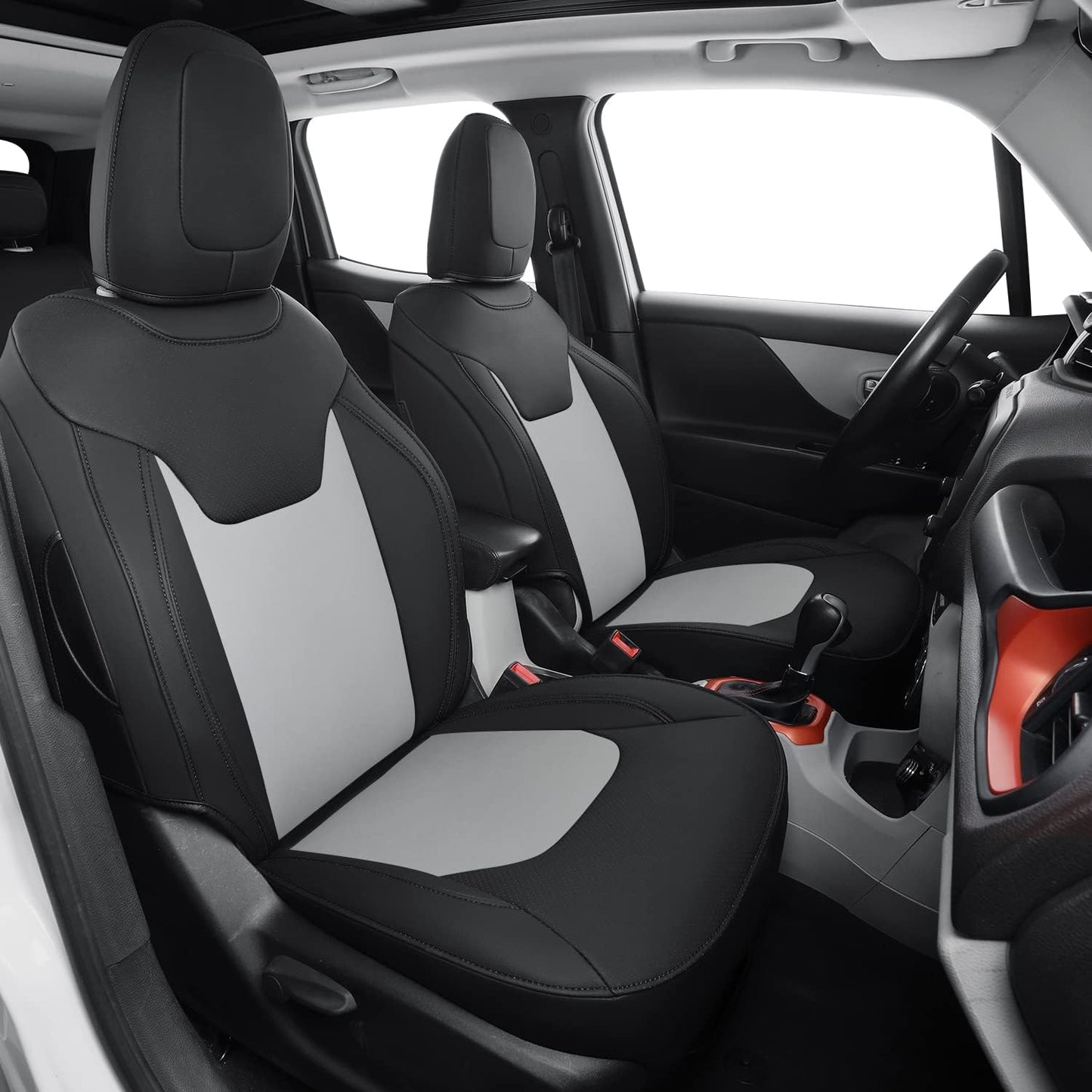 LUCKYMANCLUB Compass Seat Covers, Fit for 2018-2023 Jeep Compass and 2015-2023 Jeep Renegade 4dr SUV with Water Proof Faux Leather
