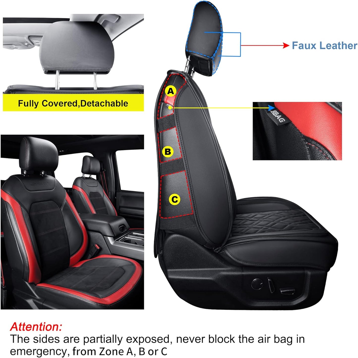 LUCKYMANCLUB F150 Full-Set Seat Covers J03-Q3 with Waterproof Faux Leather, Fit 2015-2024 Ford F150 and 2017-2024 F250 F350 F450