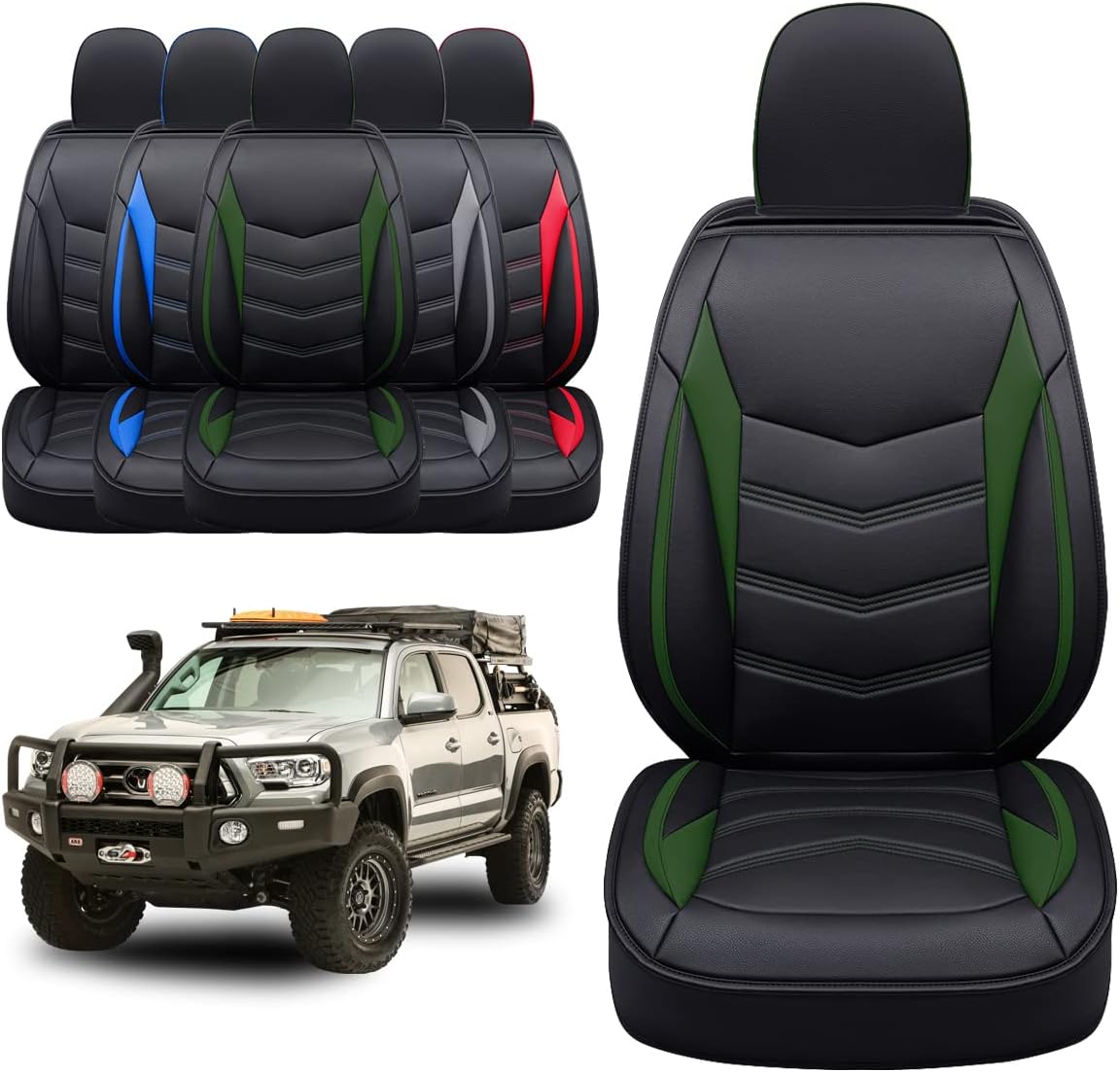LUCKYMAN CLUB 2005-2023 Tacoma Seat Covers Full Set Waterproof leather for Tacoma Double/Crew Cab SR SR5 TRD Sport TRD Off-Road PreRunner Trims, with Waterproof Faux Leather All-enveloping, four seasons general, wear-resistant and scratch-resistant