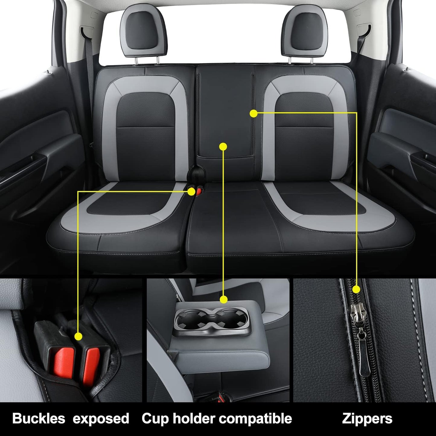 LUCKYMAN CLUB Chevy Colorado Seat Covers, fit for Colorado Canyon Crew Cab Z71 LT ZR2 Work Truck 2015 2016 2017 2018 2019 2020 2021 2022 with Faux Leather