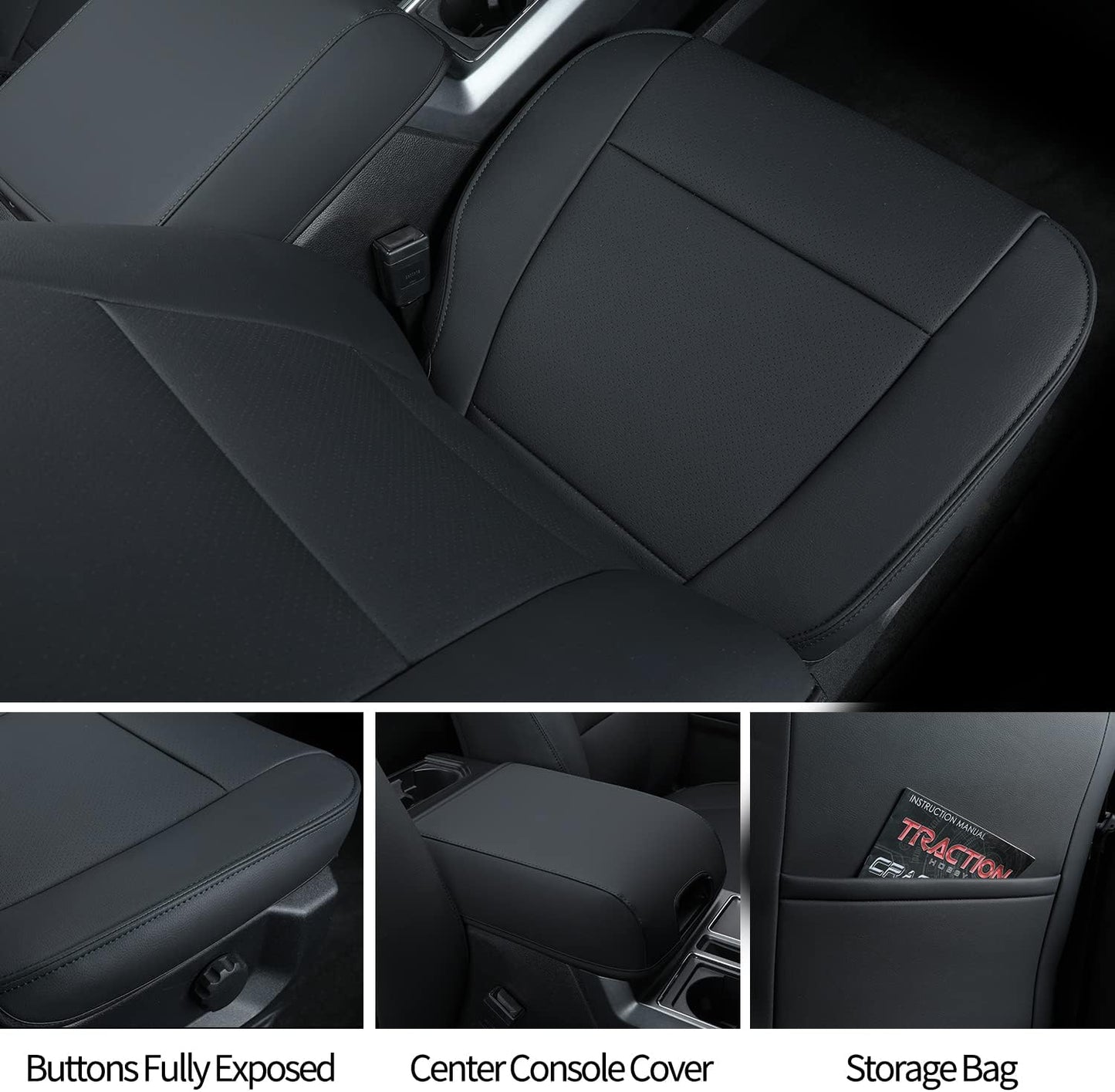LUCKYMANCLUB F150 Faux Leather Seat Covers, Custom fit 2015-2024 Ford F150 SuperCrew, and 2017-2024 F250 F350 F450 Super Duty Crew Cab