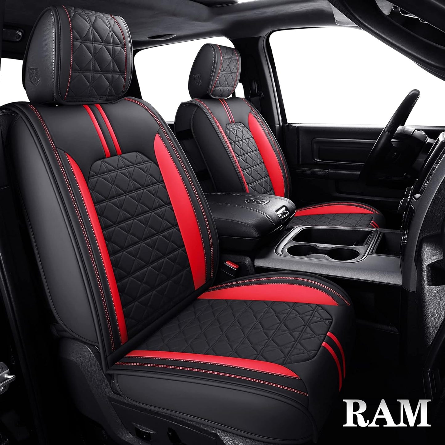 LUCKYMAN CLUB Dodge RAM Seat Covers Fit for 2009-2023 2024 1500HD 2010-2024 2500/3500HD Limited Laramie Big Horn Tradesman Crew Double Cab Quad Cab Truck Waterproof Leather