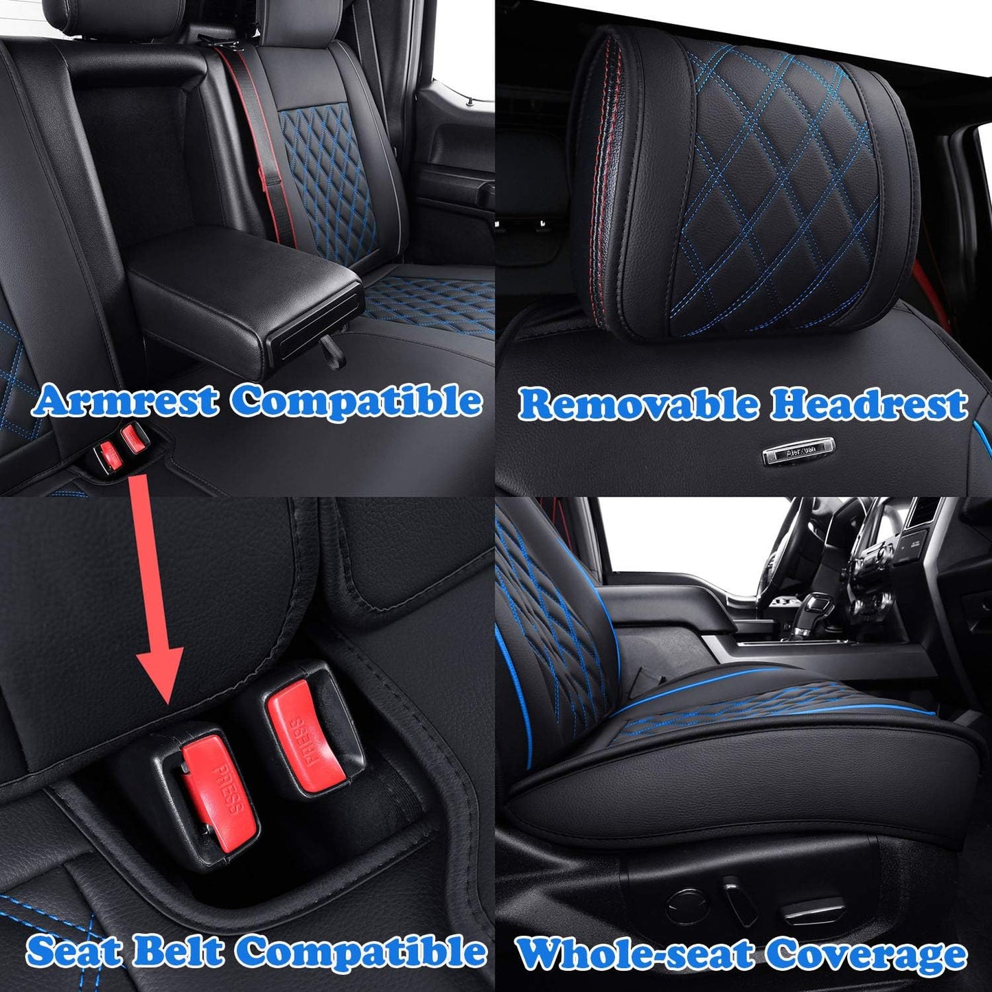 LUCKYMAN CLUB Car Seat Covers Full Set with Waterproof Leather, Automotive Vehicle Cushion Cover for Cars SUV Pick-up Truck Fit for 2009 to 2024 Ford F150 Carhartt and 2017 to 2024 F250 F350 F450