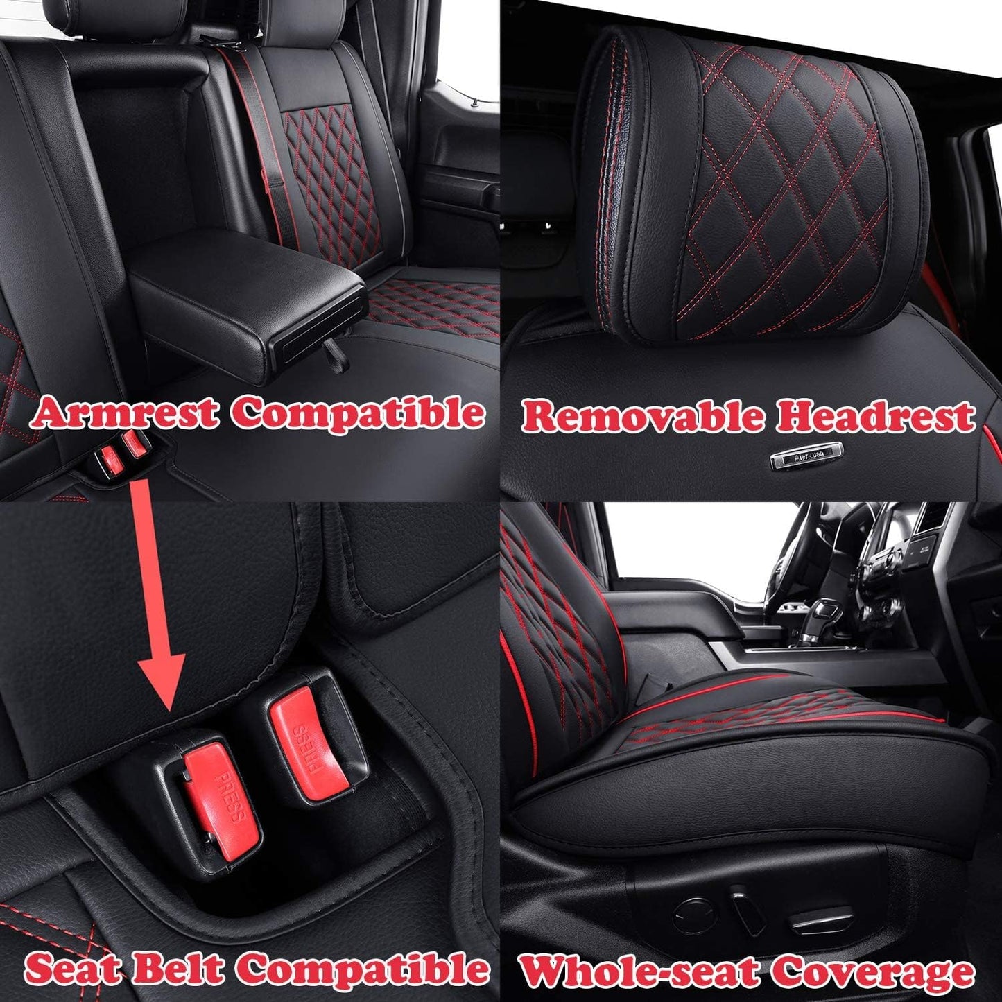 LUCKYMAN CLUB Car Seat Covers Full Set with Waterproof Leather, Automotive Vehicle Cushion Cover for Cars SUV Pick-up Truck Fit for 2009 to 2024 Ford F150 Carhartt and 2017 to 2024 F250 F350 F450