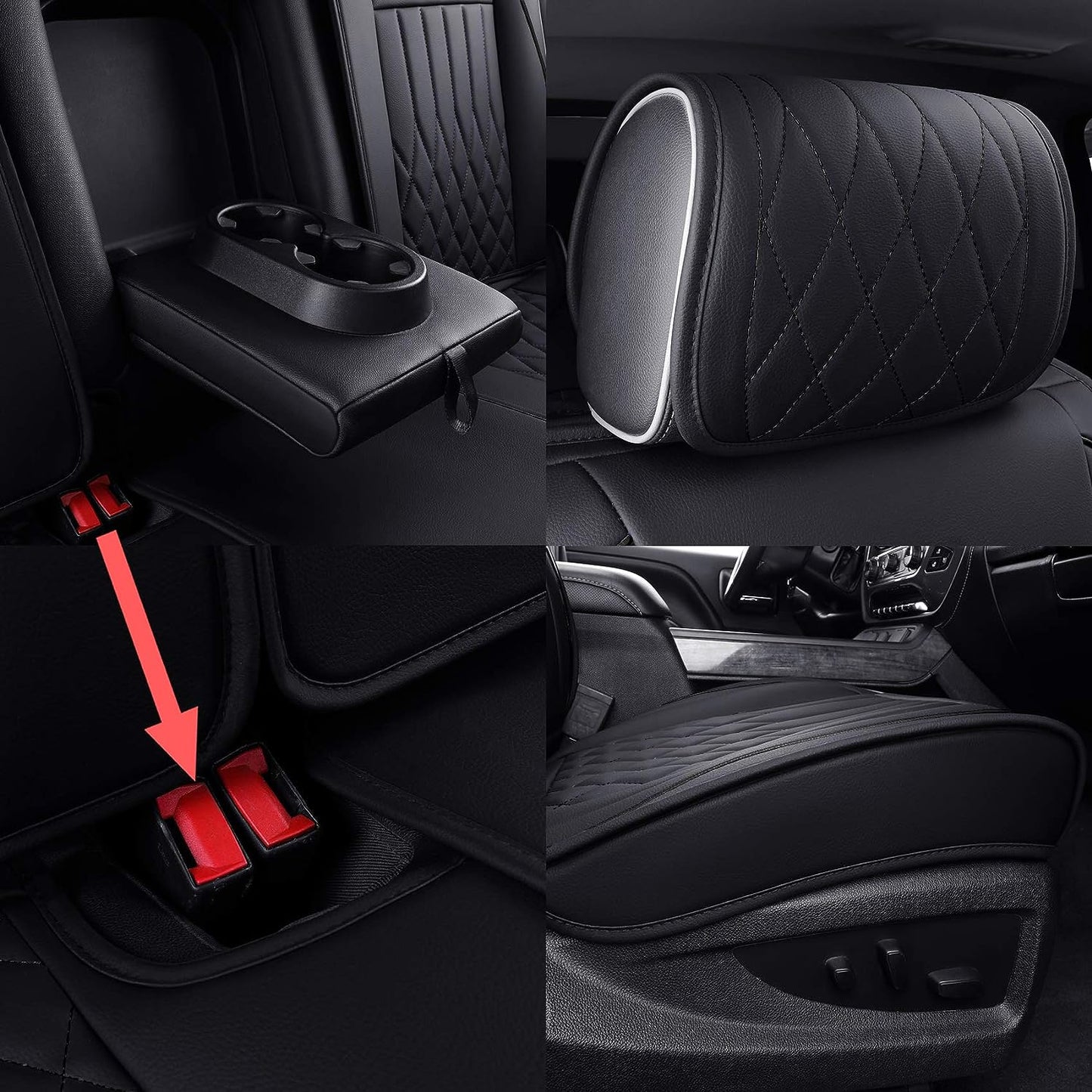 LUCKYMAN CLUB Chevrolet Chevy Silverado GMC Sierra Car Seat Covers Full Set with Waterproof Leather, Fit for 2007-2024 1500/2500 HD / 3500 HD Crew,Double,Extended Cab or Pickup Truck
