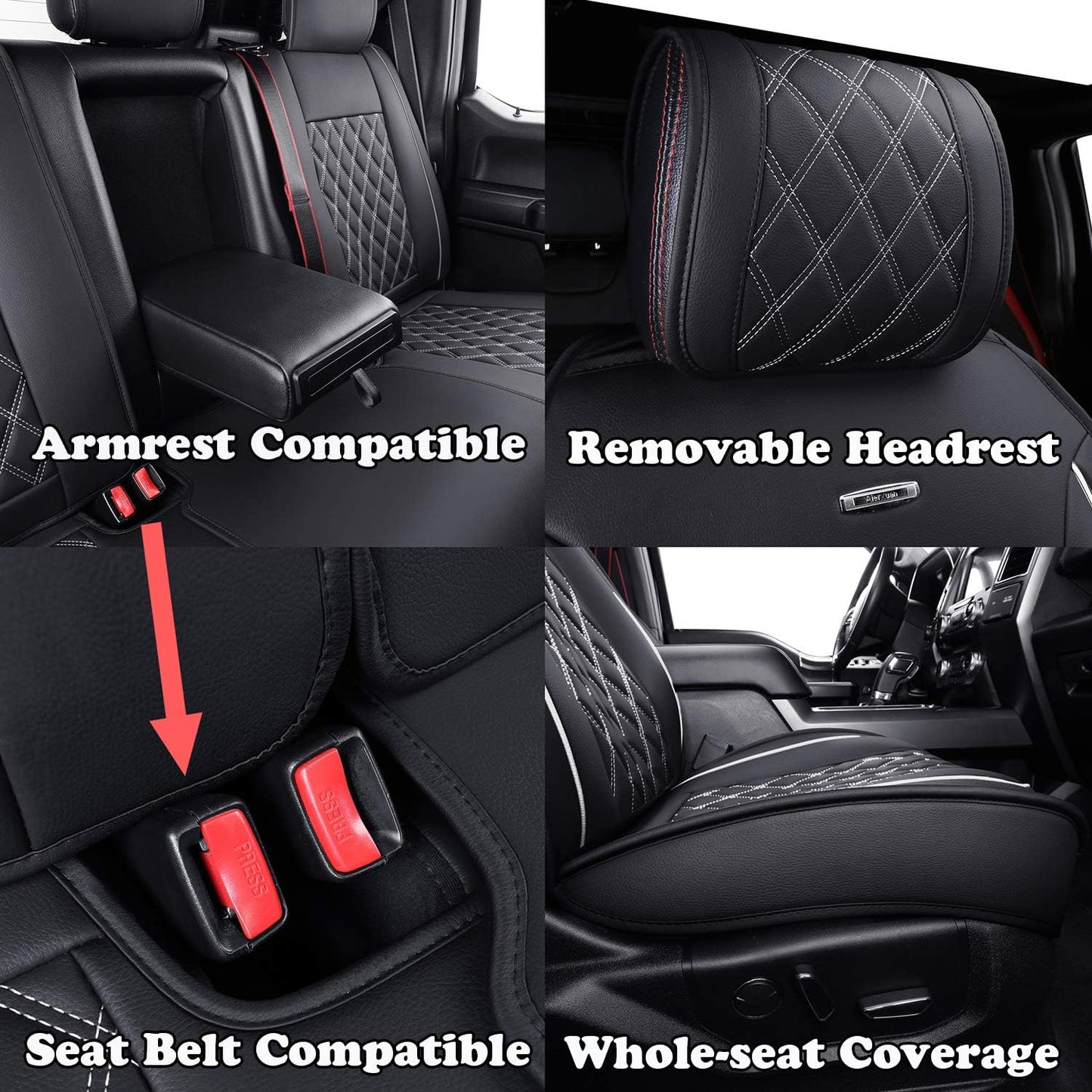 LUCKYMAN CLUB Car Seat Covers Full Set with Waterproof Leather, Automotive Vehicle Cushion Cover for Cars SUV Pick-up Truck Fit for 2009 to 2024 Ford F150 Carhartt and 2017 to 2024 F250 F350 F450