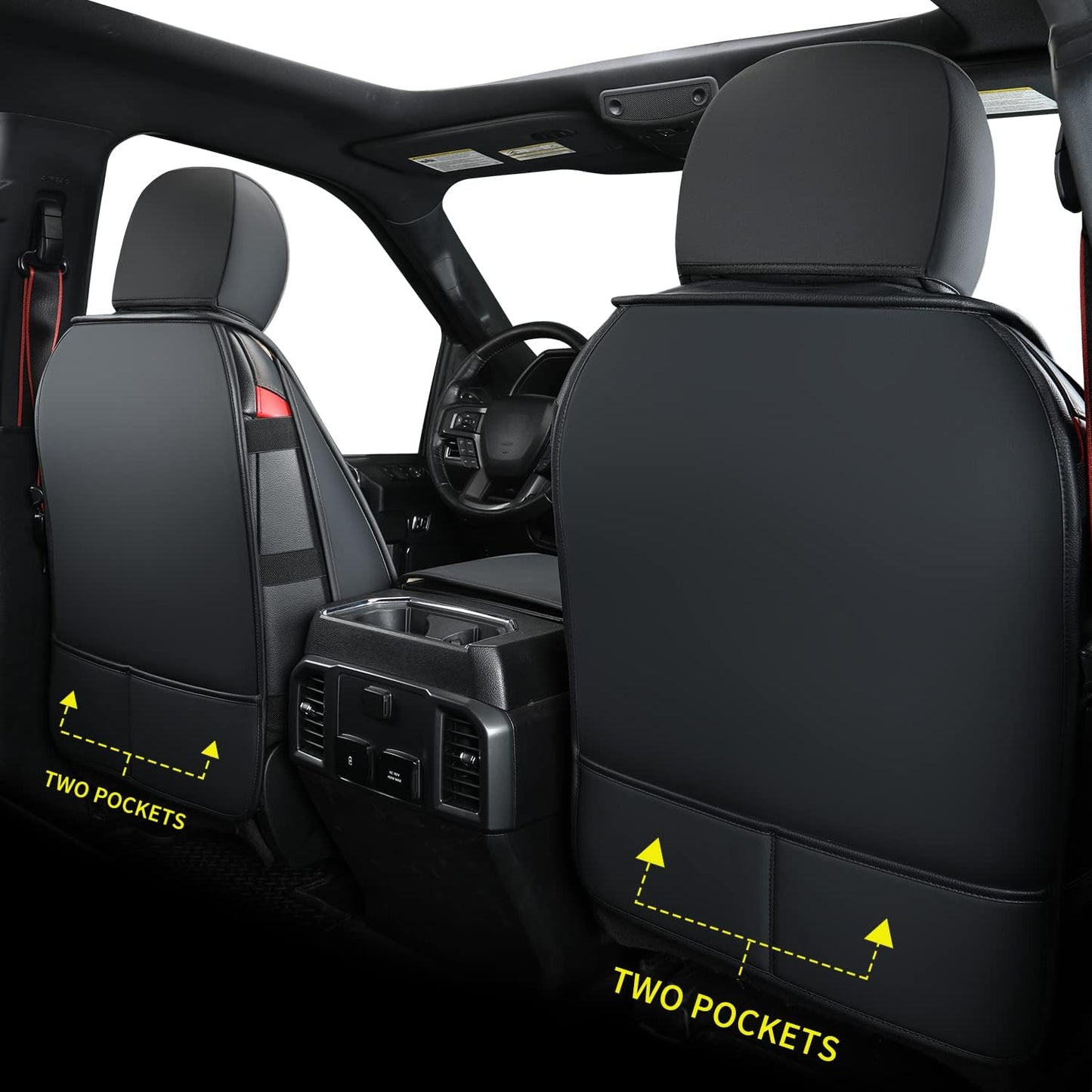 LUCKYMAN CLUB Ford F150 seat covers Fit 2009-2024 F150 SuperCrew and 2017-2024 F250 F350 F450 Crew Cab  With armrest box cushion, all seasons, waterproof leather cushions