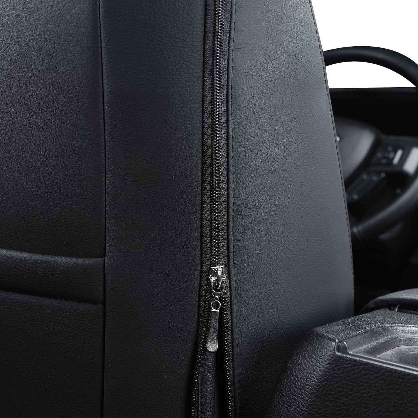 LUCKYMANCLUB F150 Faux Leather Seat Covers, Custom fit 2015-2024 Ford F150 SuperCrew, and 2017-2024 F250 F350 F450 Super Duty Crew Cab