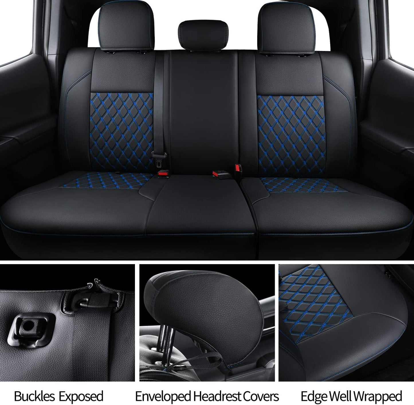 LUCKYMAN CLUB Tacoma Full-Set Seat Covers Fit Tacoma 2016 2017 2018 2019 2020 2021 2022 2023 Double/Crew Cab Only, with Faux Leather