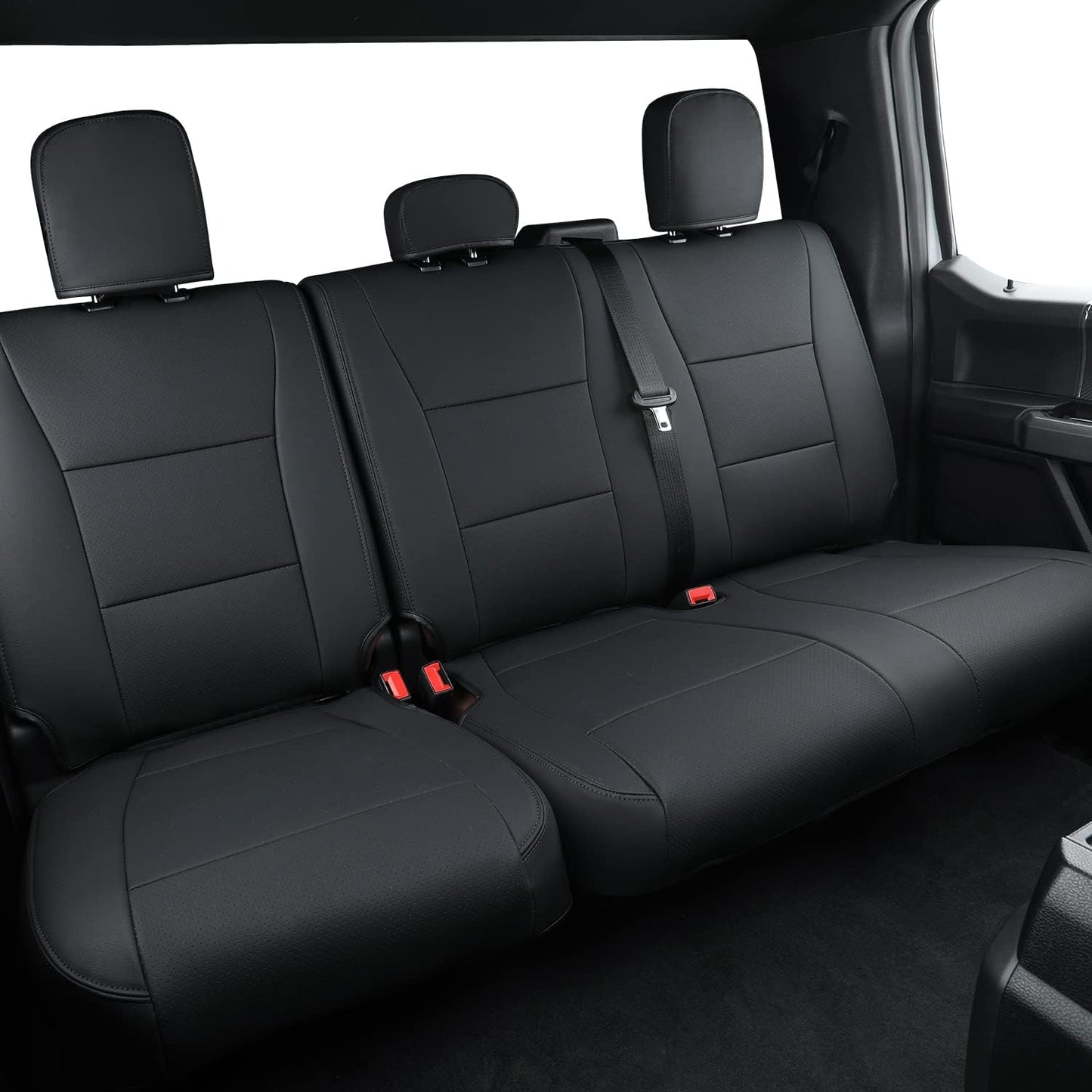 LUCKYMANCLUB F150 Faux Leather Seat Covers, Custom fit 2015-2024 Ford F150 SuperCrew, and 2017-2024 F250 F350 F450 Super Duty Crew Cab
