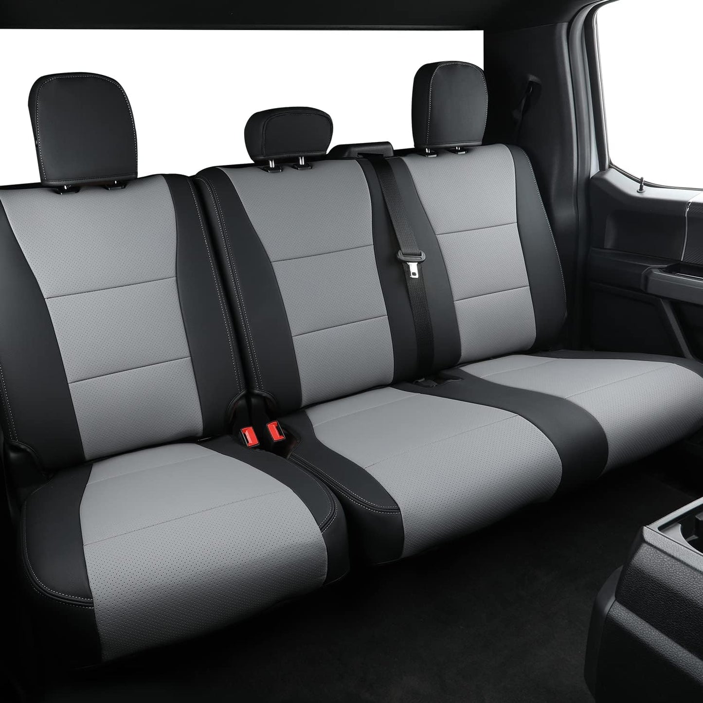 LUCKYMANCLUB F150 Faux Leather Seat Covers, Custom fit 2015-2024 Ford F150 SuperCrew, and 2017-2024 F250 F350 F450 Super Duty Crew Cab