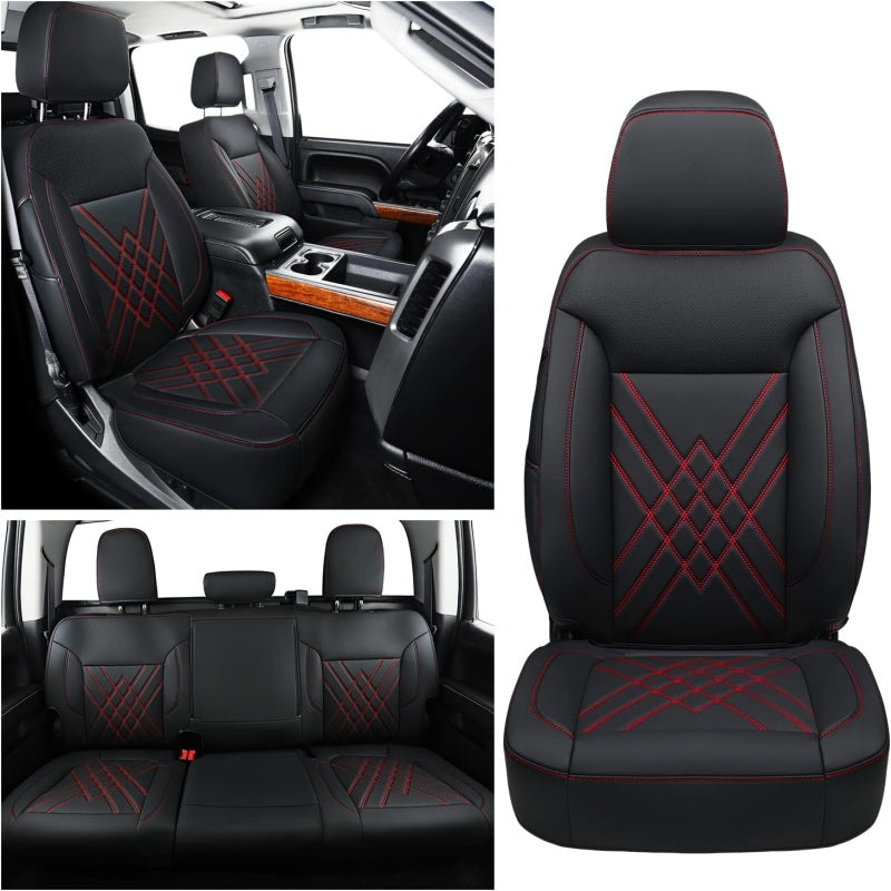 LUCKYMAN CLUB 2007-2024 Silverado seat covers Custom&Sierra 1500 2500 3500HD Trucks leather CustomSeat Covers Cars Pickups Full Set, Fit Trims Like LT,LTZ,RST